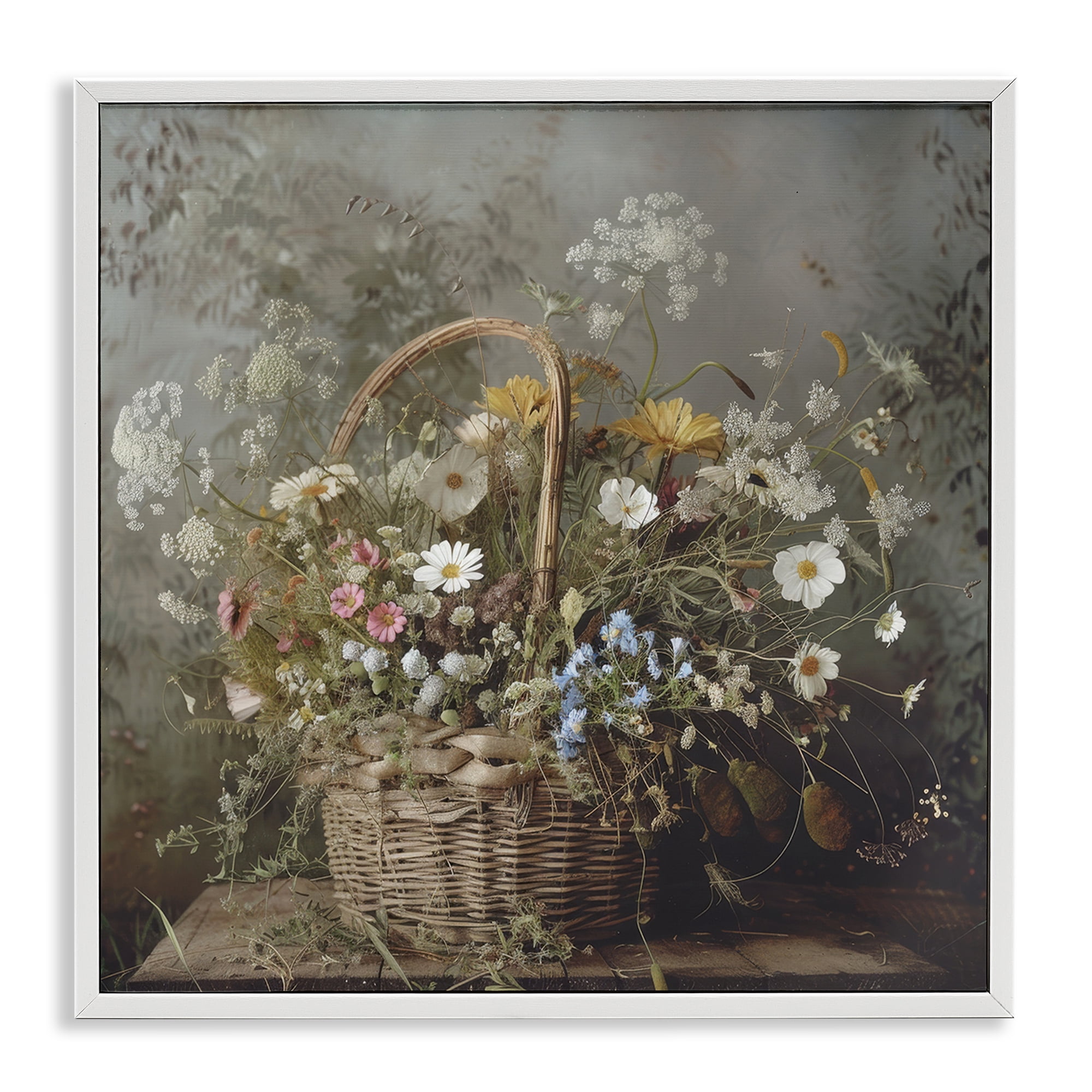 Stupell Industries Rustic Basket with Flowers White Framed Giclee Art, design by Lazar Studio