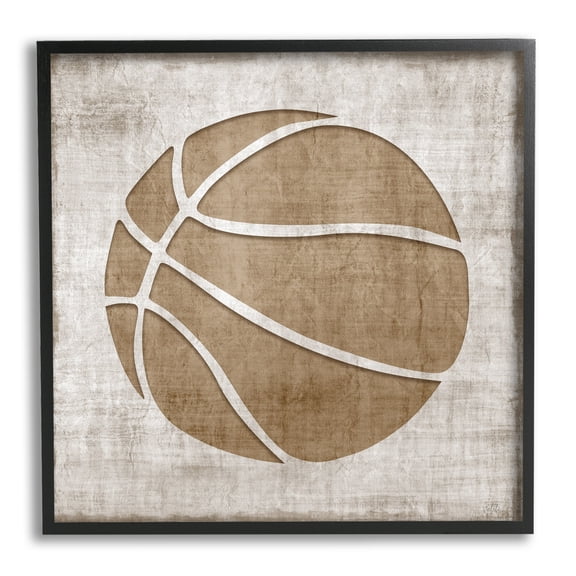 Stupell Industries Rustic Basketball Silhouette Shape Sports Team Ball Graphic Art Black Framed Art Print Wall Art, Design by Natalie Carpentieri