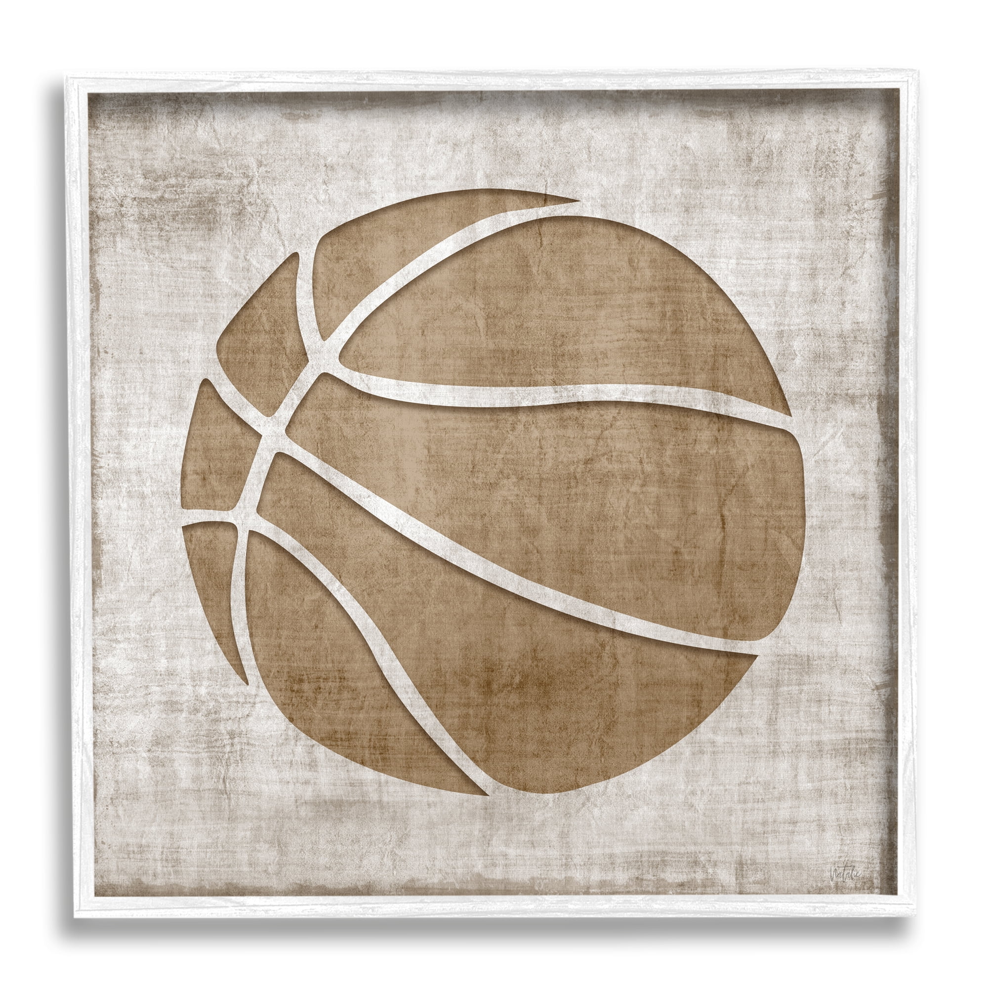 Stupell Industries Rustic Basketball Silhouette Shape Sports Team Ball Graphic Art White Framed Art Print Wall Art, Design by Natalie Carpentieri