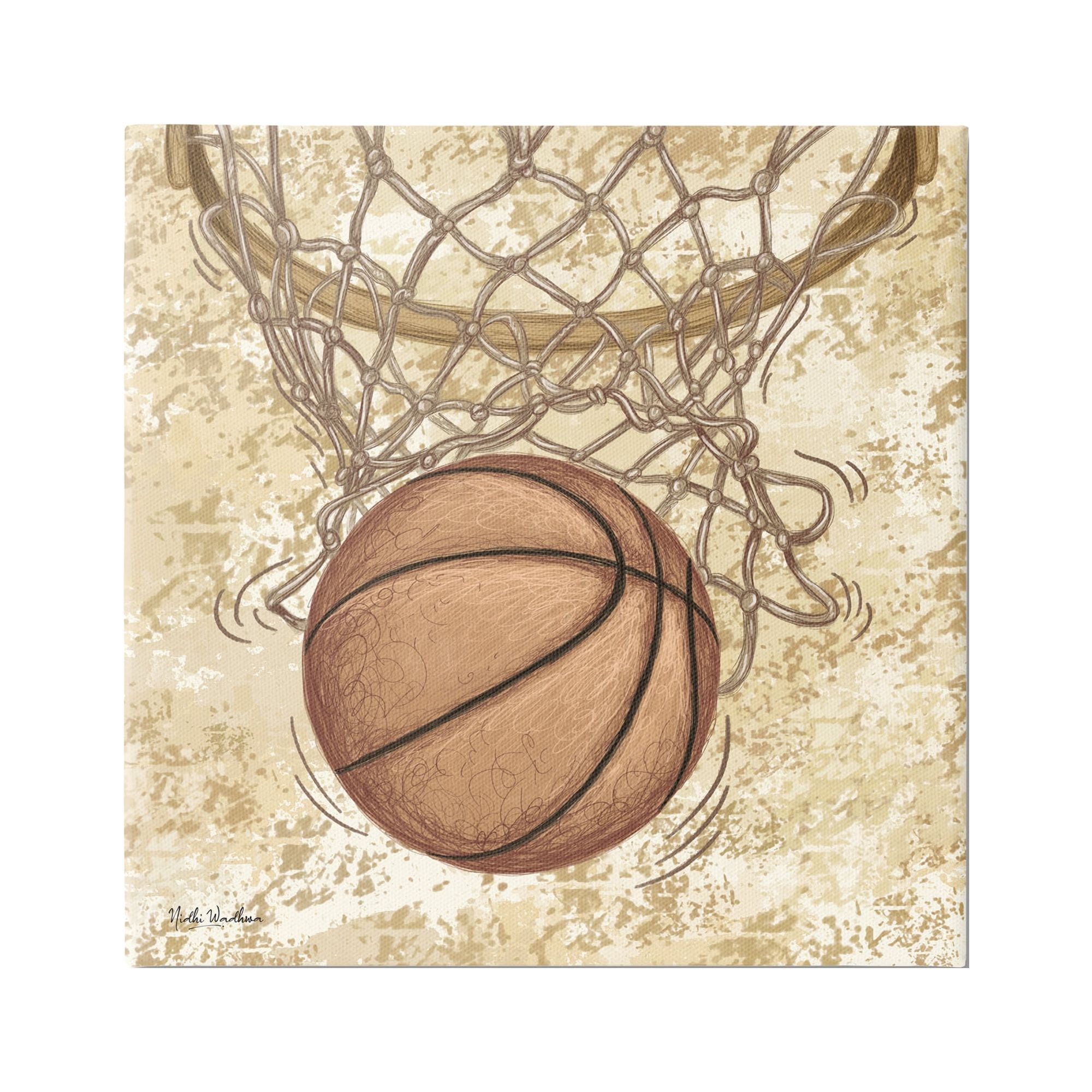 Stupell Industries Rustic Basketball in Hoop Sports Painting Gallery Wrapped Canvas Print Wall Art, 24 x 24