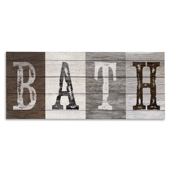 Stupell Industries Rustic Bath Letters Quotes and Sayings Painting Wrapped Canvas Canvas Art Print Wall Art, 40 x 17
