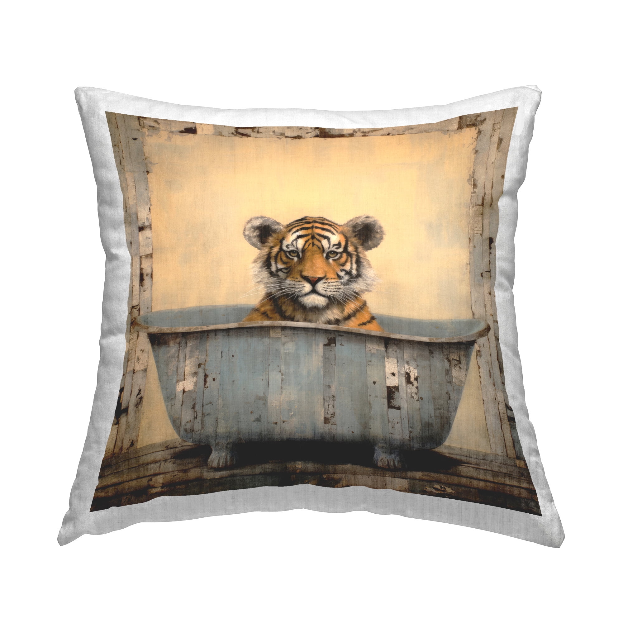 Stupell Industries Rustic Bath Tiger Decorative Printed Throw Pillow Design by Lazar Studio