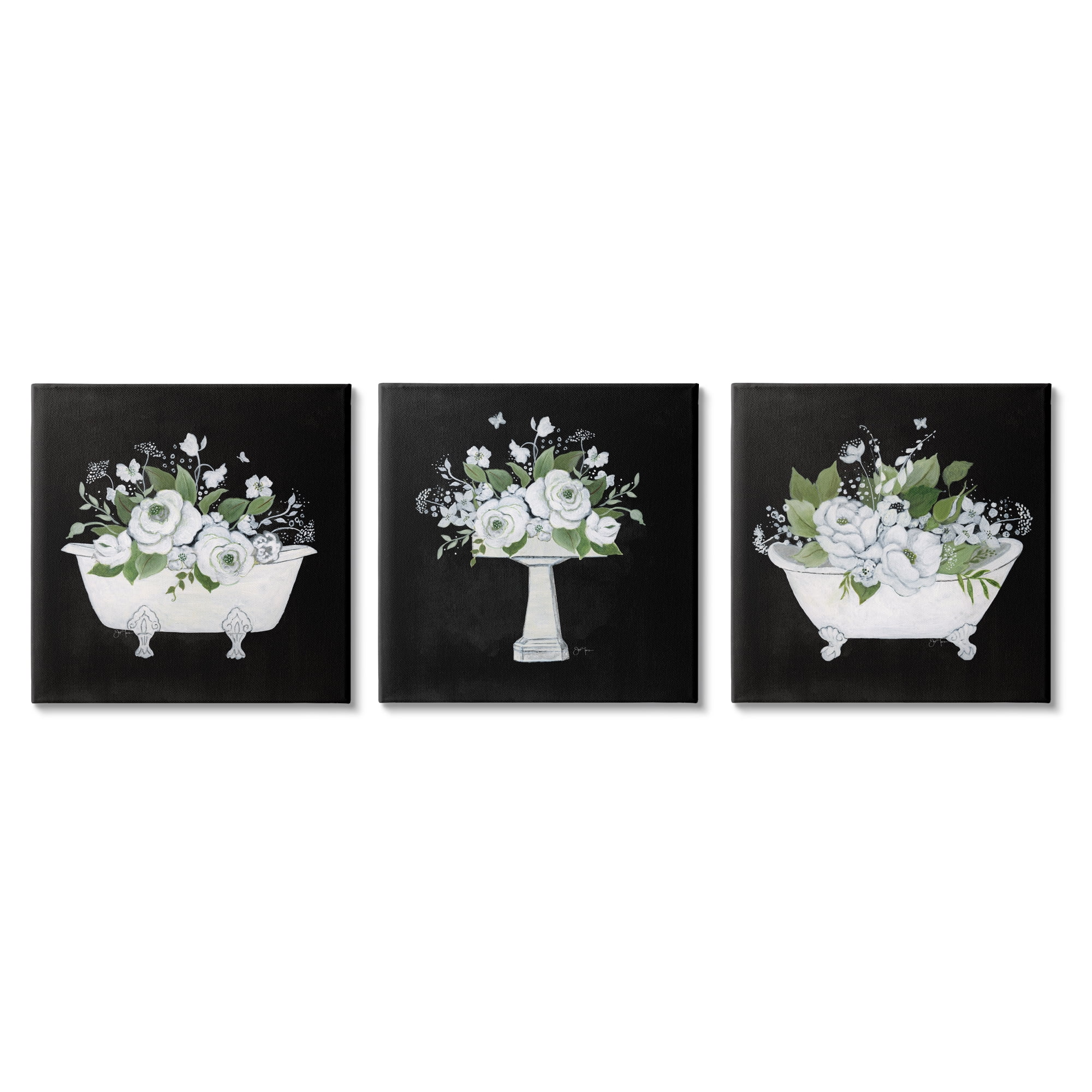 Stupell Industries Rustic Bathroom Florals Botanical & Floral Painting Gallery Wrapped Canvas Art Print Wall Art, 17 x 17, Set of 3