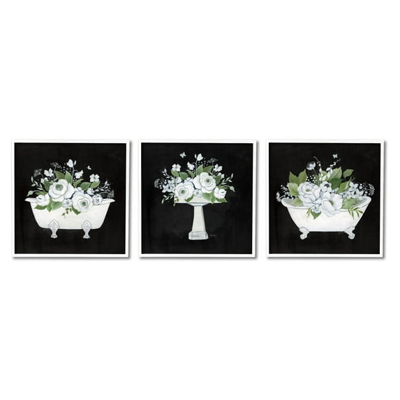 Stupell Industries Rustic Bathroom Florals Botanical & Floral Painting White Framed Art Print Wall Art, 12 x 12, Set of 3