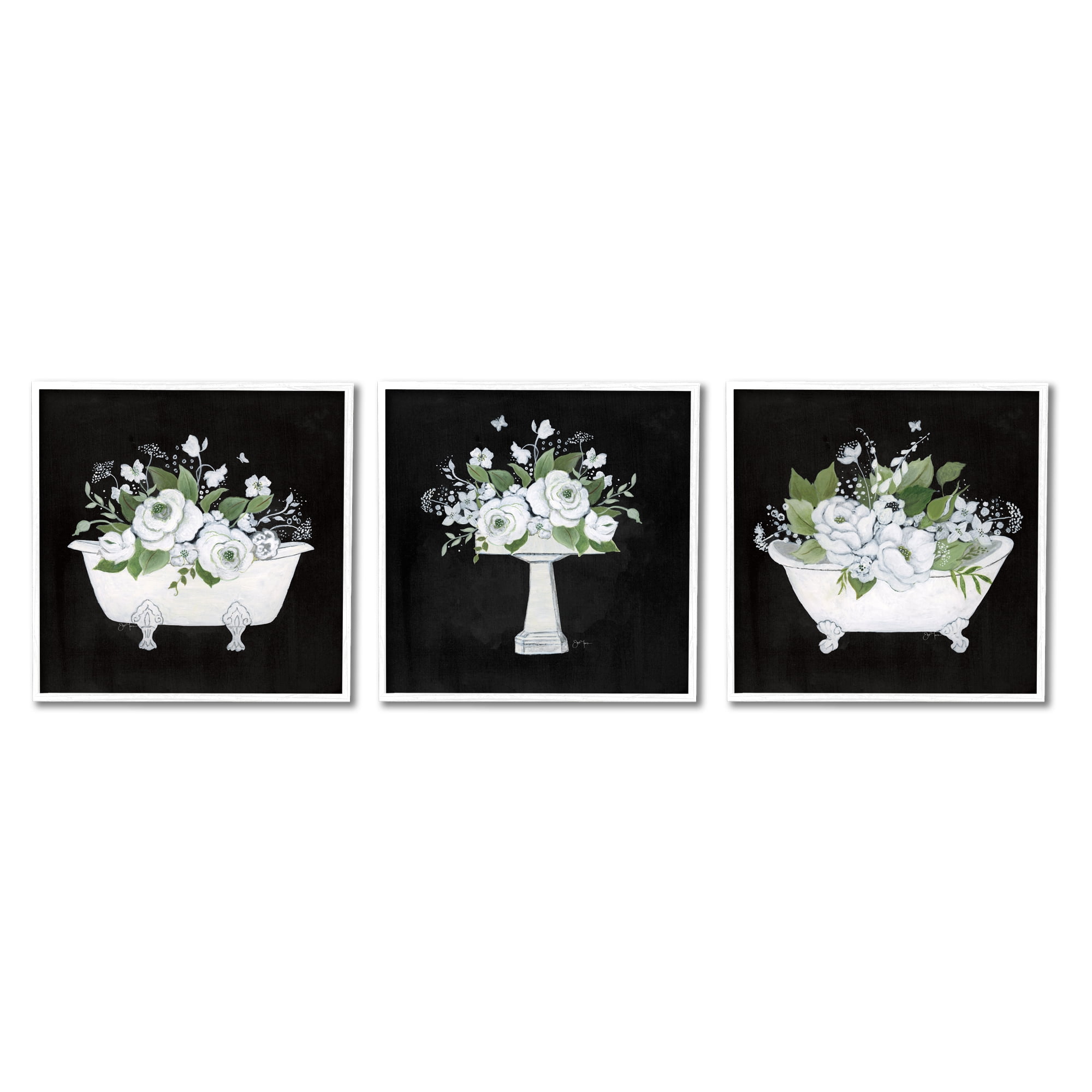Stupell Industries Rustic Bathroom Florals Botanical & Floral Painting White Framed Art Print Wall Art, 17 x 17, Set of 3