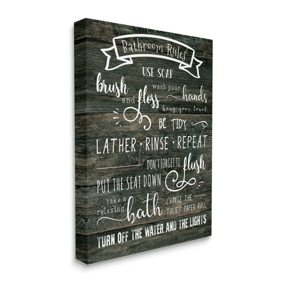 Stupell Industries Rustic Bathroom Rules Sign Good Hygiene List Graphic Art Gallery-Wrapped Canvas Print Wall Art, 16x20, by CAD