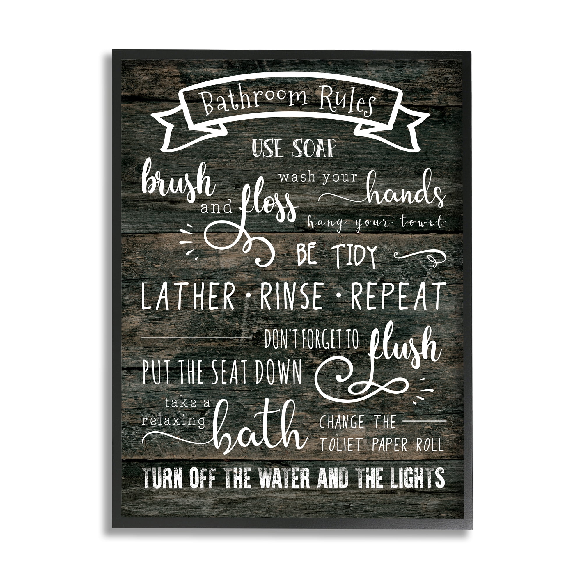 Stupell Industries Rustic Bathroom Rules Sign Good Hygiene List Modern Painting Black Framed Art Print Wall Art, 11 x 14, Design by CAD