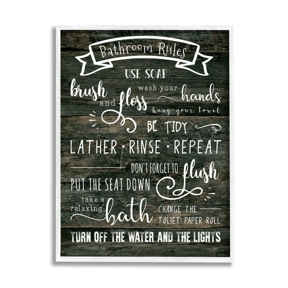 Stupell Industries Rustic Bathroom Rules Sign Good Hygiene List Typography Painting White Framed Art Print Wall Art, 11 x 14