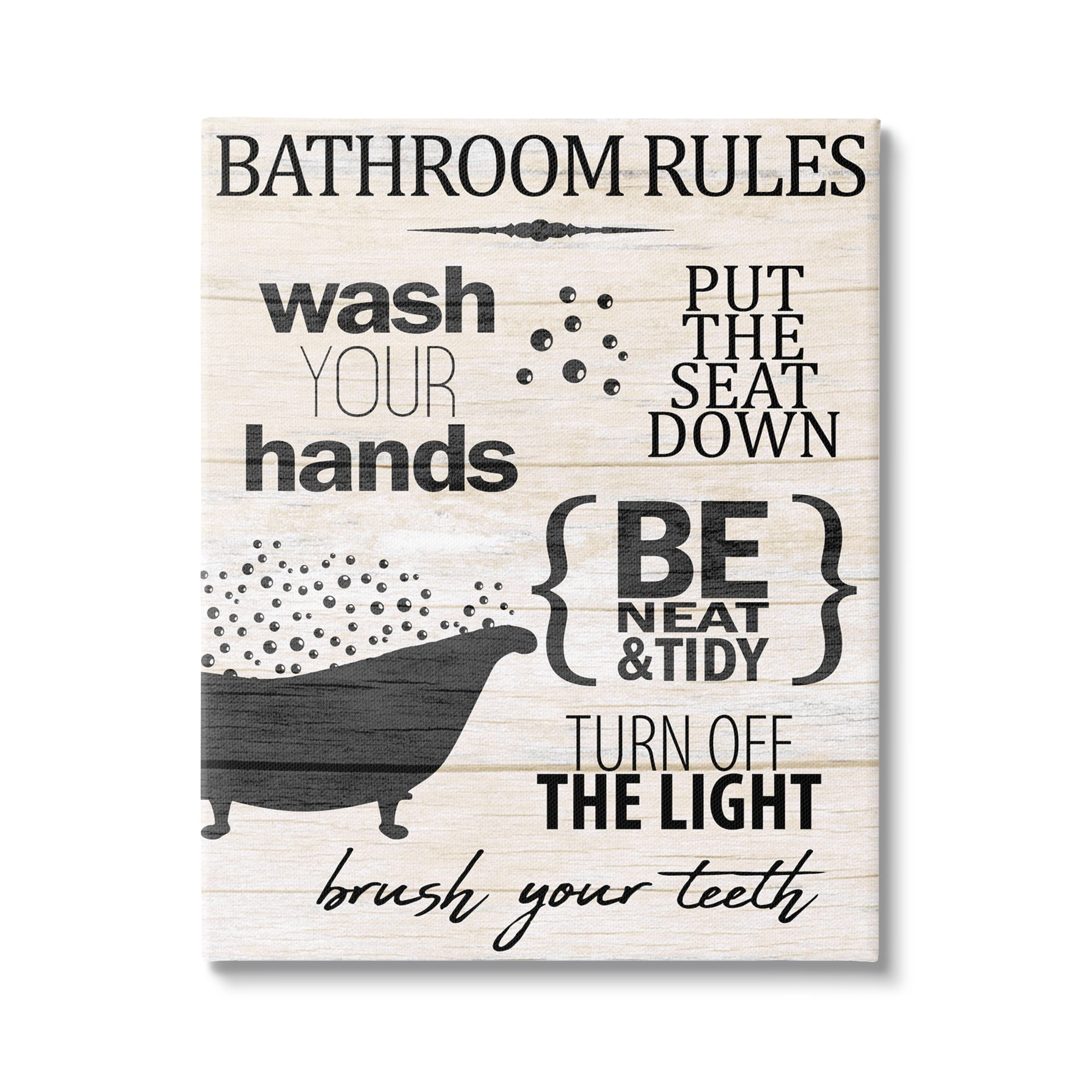 Stupell Industries Rustic Bathroom Rules Sign Wash Hands Typography Canvas Wall Art, 24 x 30, Design by Kim Allen