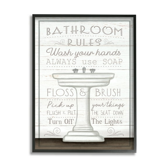 Stupell Industries Rustic Bathroom Rules Sink Typography Painting Black Framed Art Print Wall Art, 11 x 14