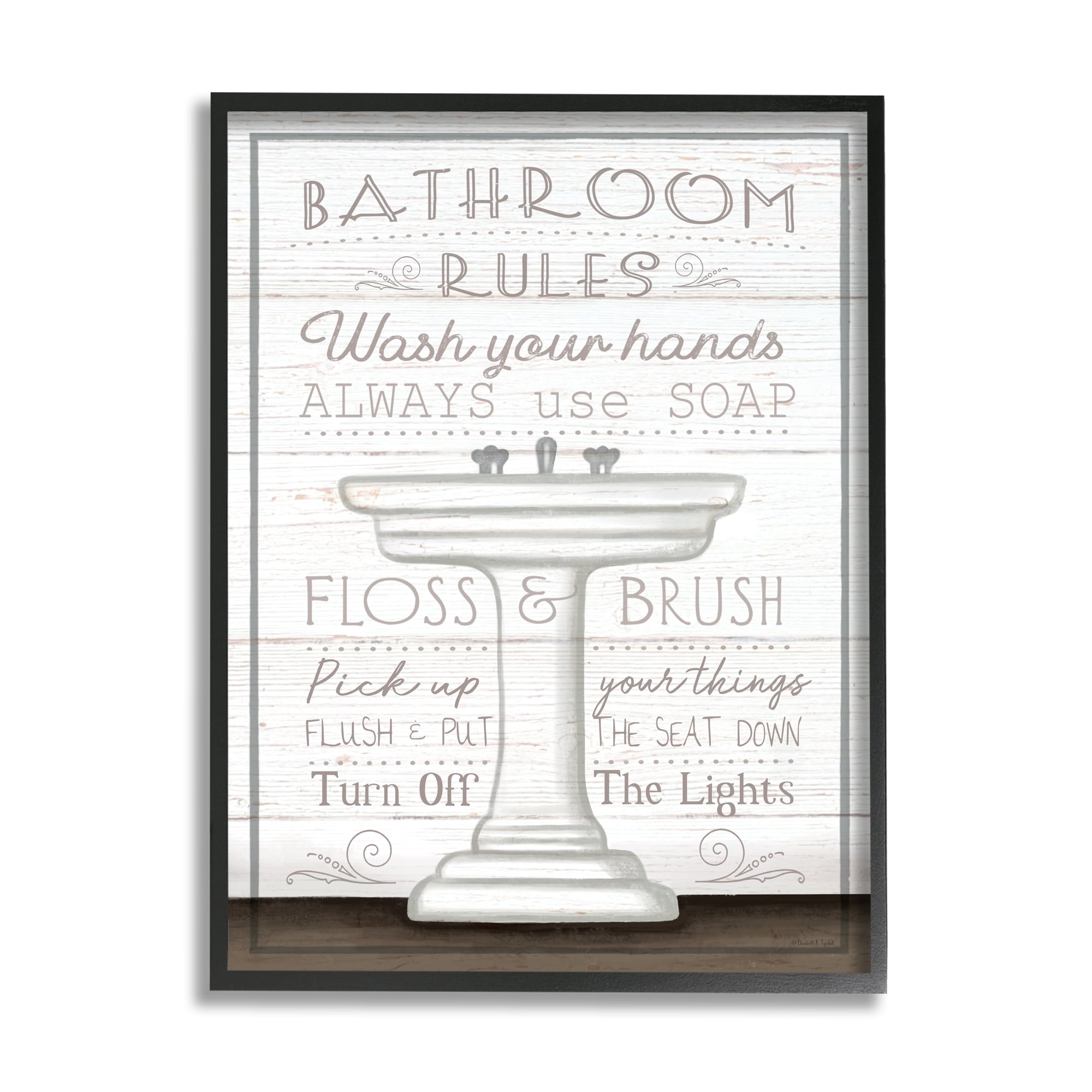 Stupell Industries Rustic Bathroom Rules Sink Typography Painting Black Framed Art Print Wall Art, 24 x 30