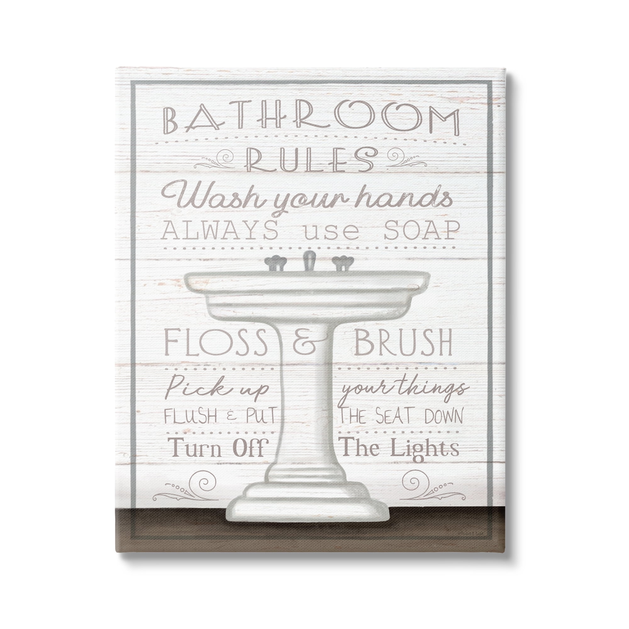 Stupell Industries Rustic Bathroom Rules Sink Typography Painting Gallery Wrapped Canvas Art Print Wall Art, 30 x 40