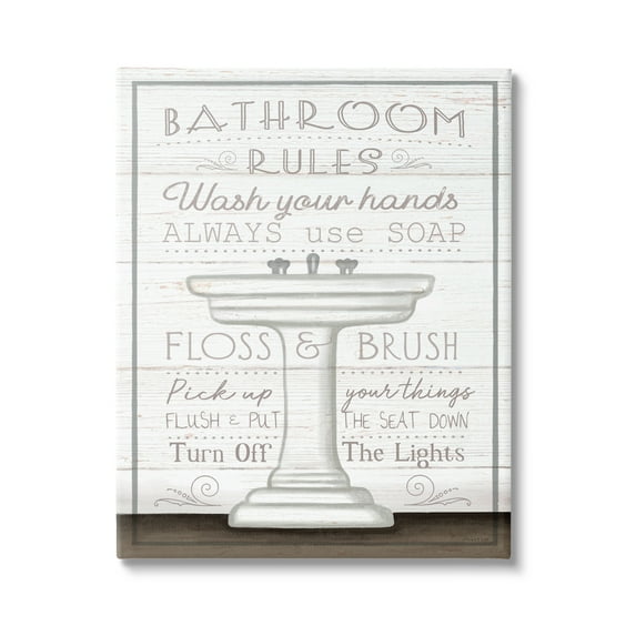 Stupell Industries Rustic Bathroom Rules Sink Typography Painting Gallery Wrapped Canvas Art Print Wall Art, 30 x 40
