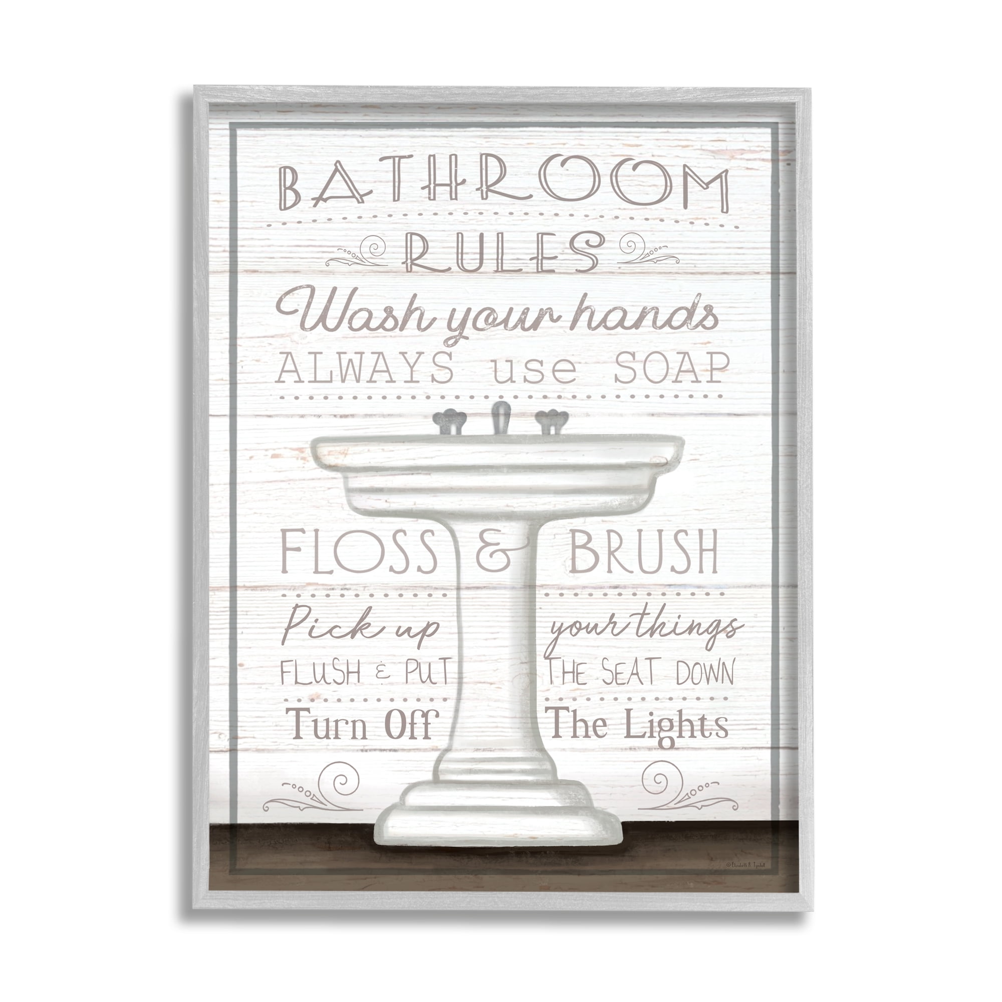 Stupell Industries Rustic Bathroom Rules Sink Typography Painting Gray Framed Art Print Wall Art, 16 x 20