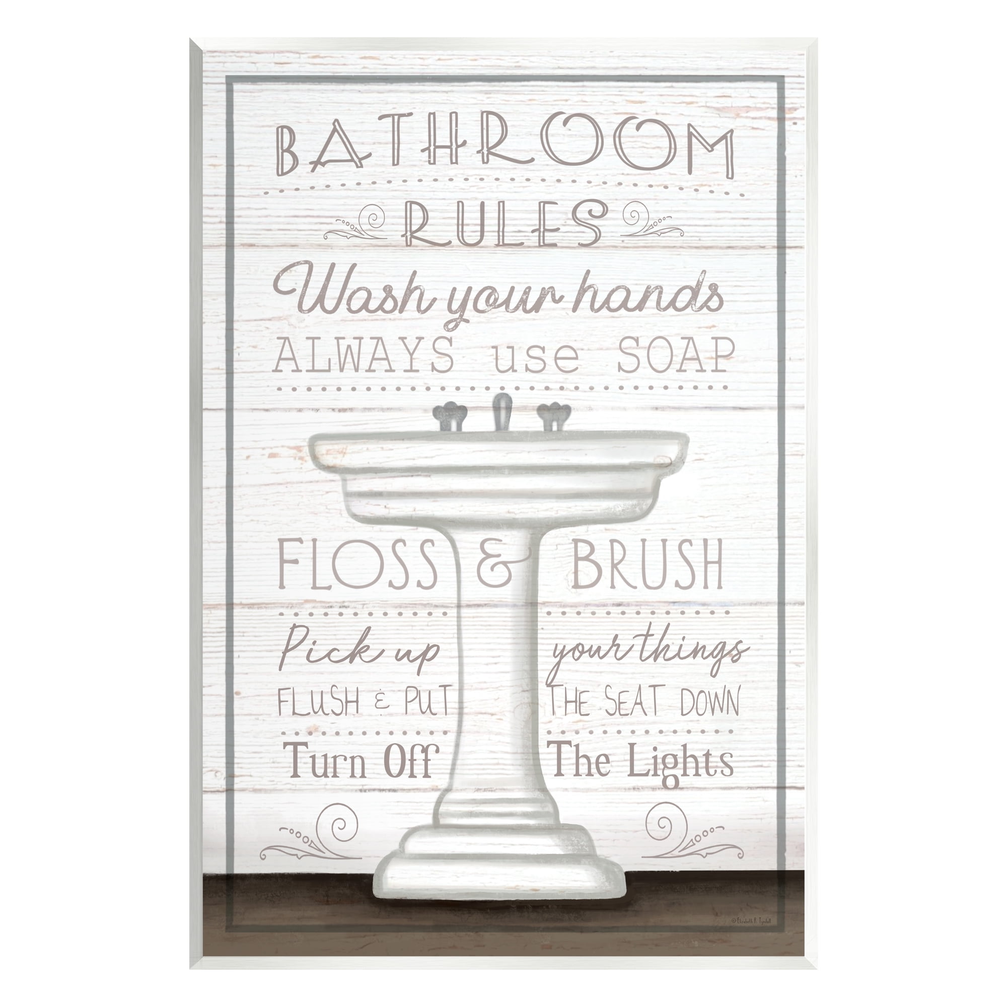 Stupell Industries Rustic Bathroom Rules Sink Typography Painting Unframed Art Print Wall Art, 10 x 15