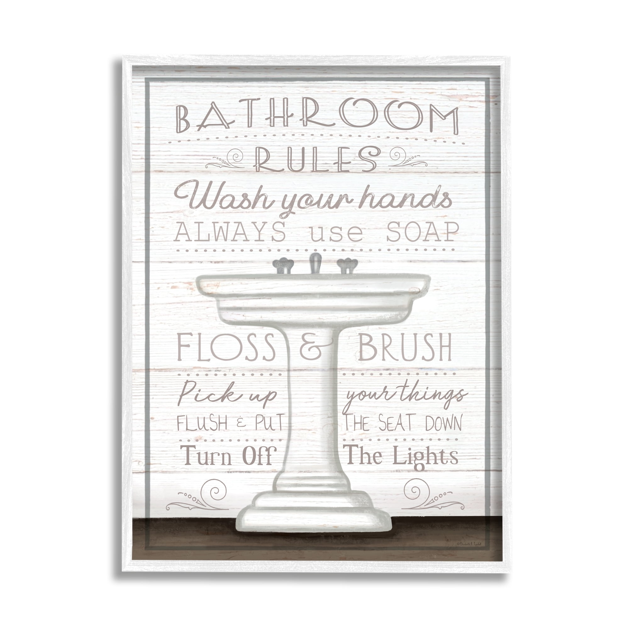 Stupell Industries Rustic Bathroom Rules Sink Typography Painting White Framed Art Print Wall Art, 11 x 14