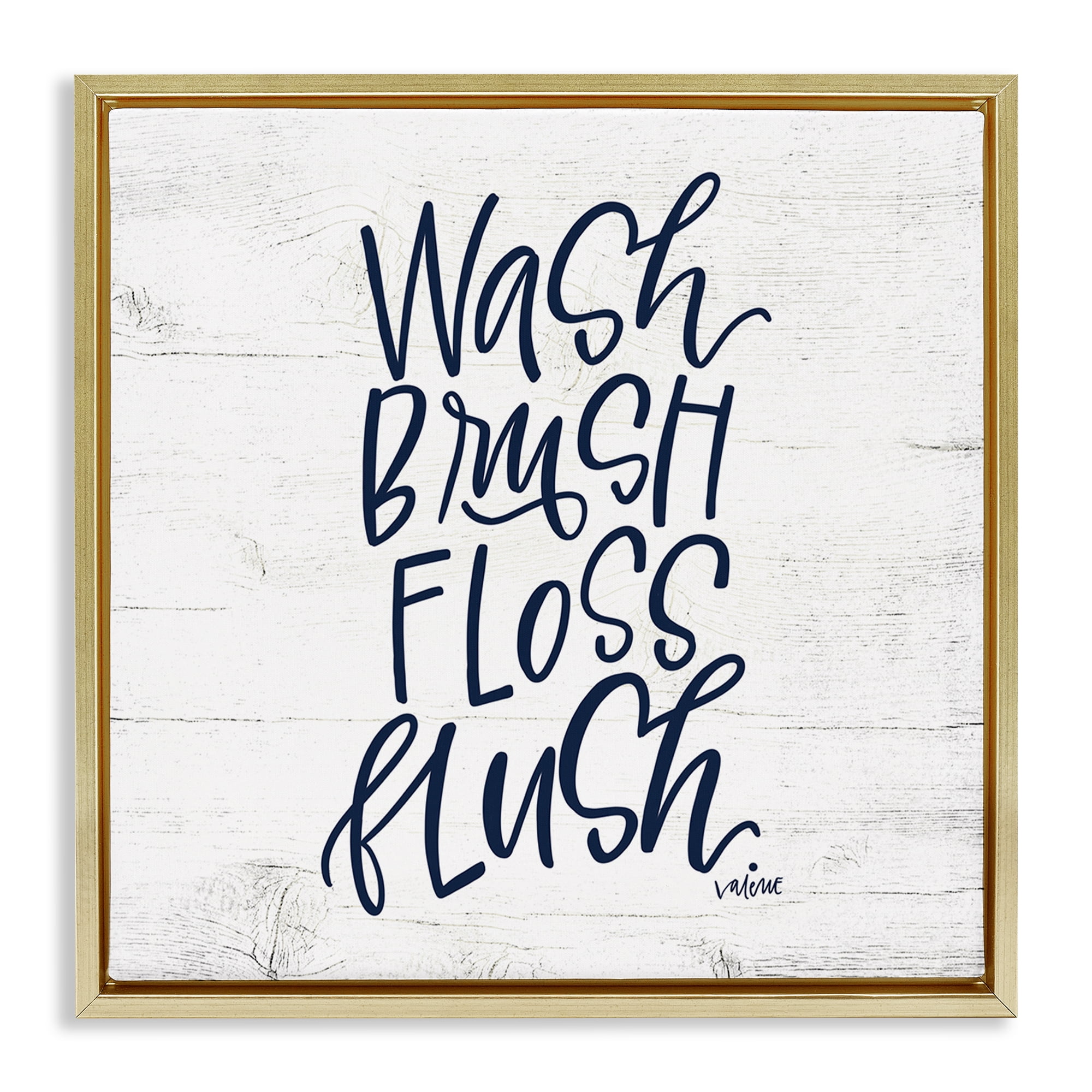 Stupell Industries Rustic Bathroom Rules Typography Painting Gold Floater Framed Canvas Art Print Wall Art, 18 x 18