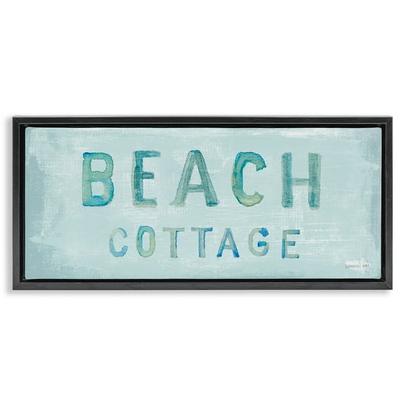 Stupell Industries Rustic Beach Cottage Watercolor Nature Painting Black Floater Framed Canvas Art Print Wall Art, 25 x 11