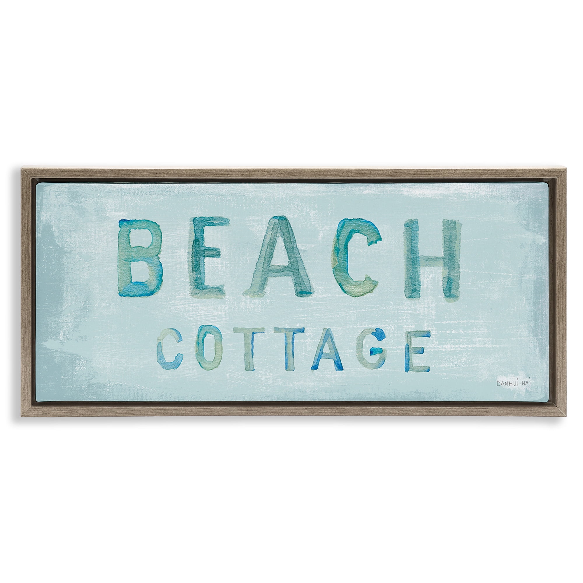 Stupell Industries Rustic Beach Cottage Watercolor Nature Painting Brown Floater Framed Canvas Art Print Wall Art, 31 x 14