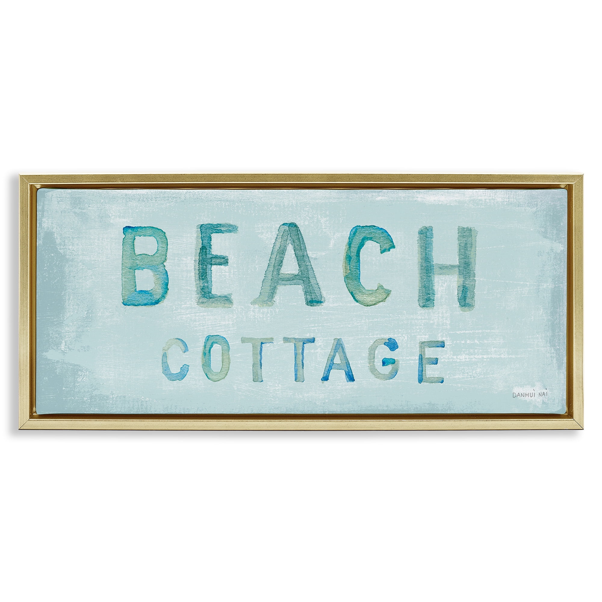 Stupell Industries Rustic Beach Cottage Watercolor Nature Painting Gold Floater Framed Canvas Art Print Wall Art, 25 x 11