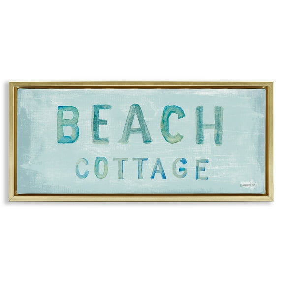 Stupell Industries Rustic Beach Cottage Watercolor Nature Painting Gold Floater Framed Canvas Art Print Wall Art, 25 x 11