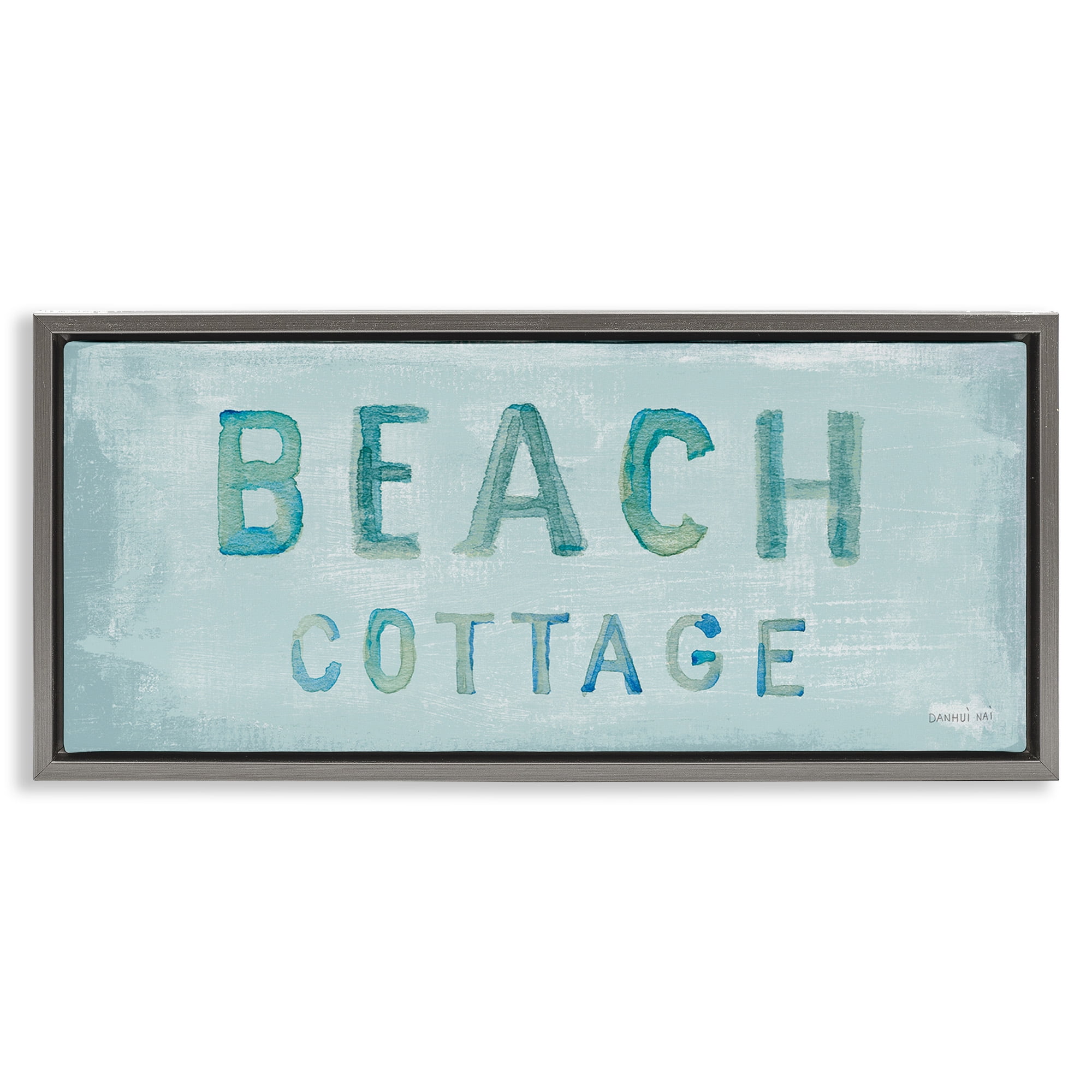 Stupell Industries Rustic Beach Cottage Watercolor Nature Painting Gray Floater Framed Canvas Art Print Wall Art, 31 x 14