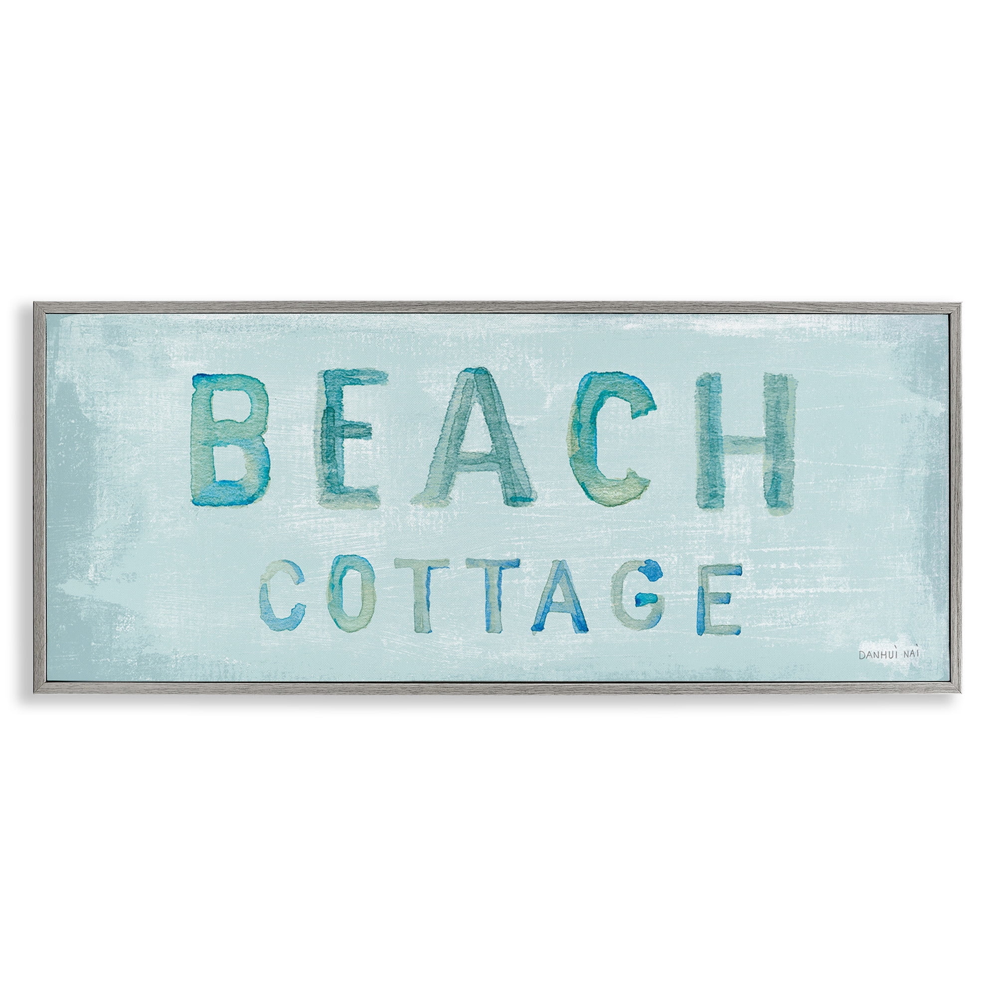 Stupell Industries Rustic Beach Cottage Watercolor Nature Painting Gray Framed Art Print Wall Art, 30 x 13
