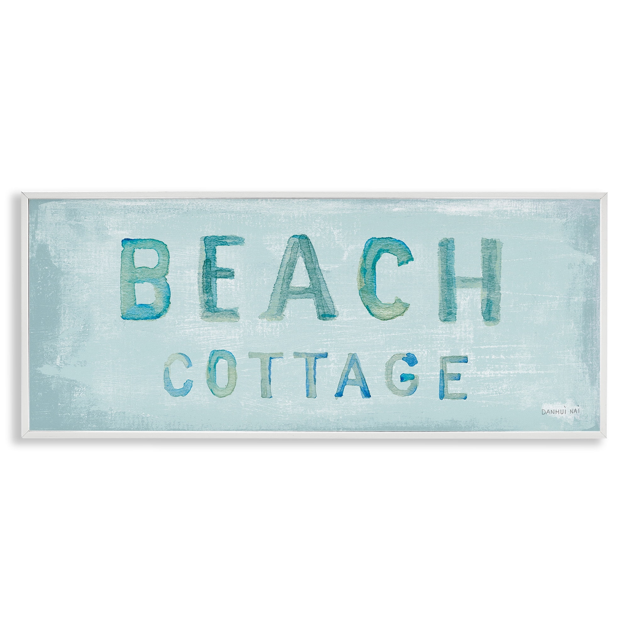 Stupell Industries Rustic Beach Cottage Watercolor Nature Painting White Framed Art Print Wall Art, 24 x 10