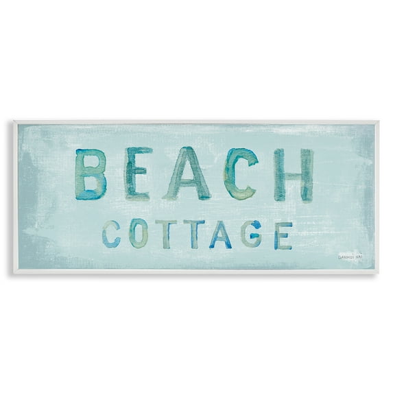 Stupell Industries Rustic Beach Cottage Watercolor Nature Painting White Framed Art Print Wall Art, 30 x 13