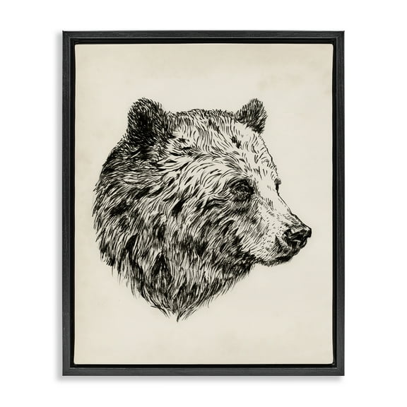 Stupell Industries Rustic Bear Drawing Animals & Insects Drawing Black Floater Framed Canvas Art Print Wall Art, 17 x 21