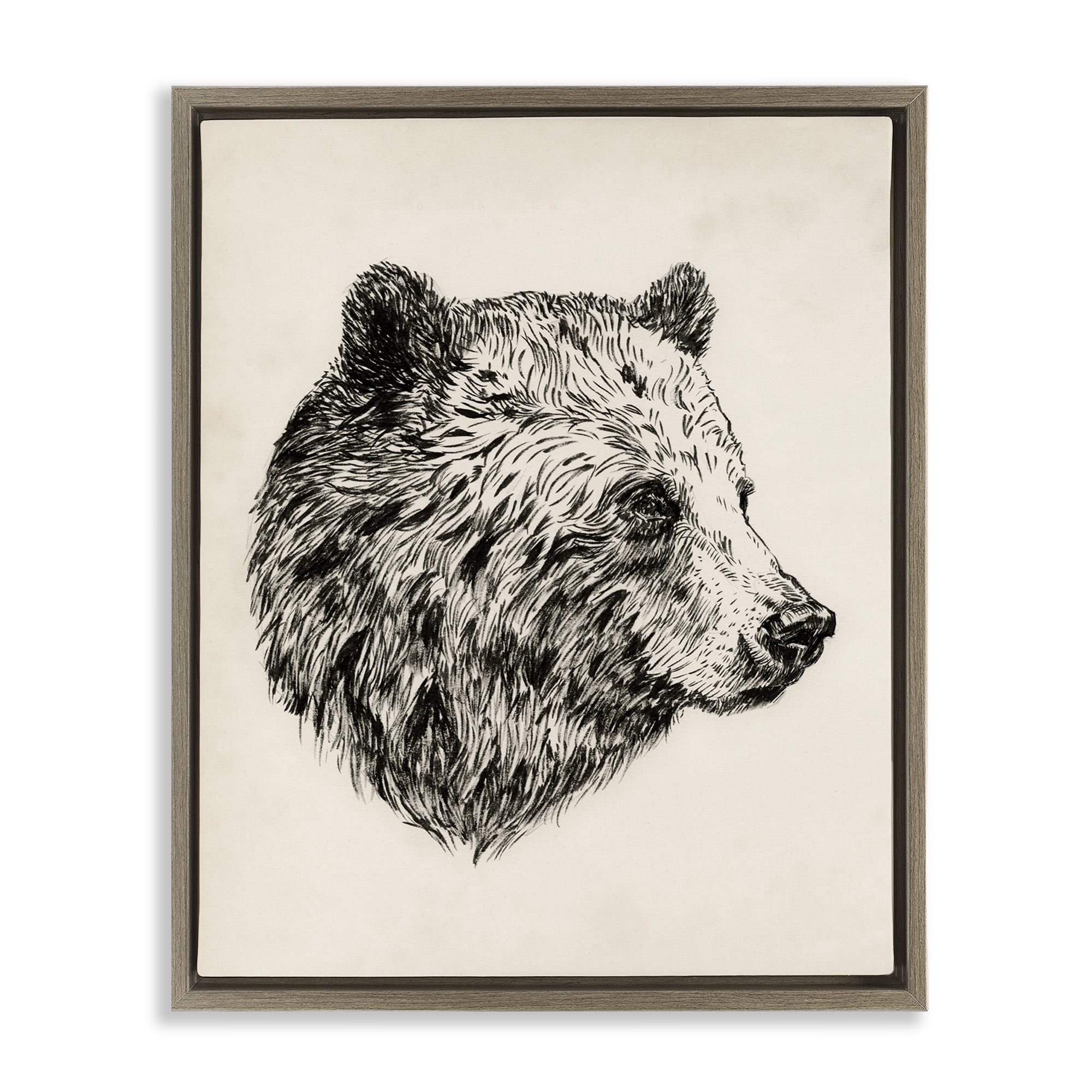 Stupell Industries Rustic Bear Drawing Animals & Insects Drawing Brown Floater Framed Canvas Art Print Wall Art, 17 x 21
