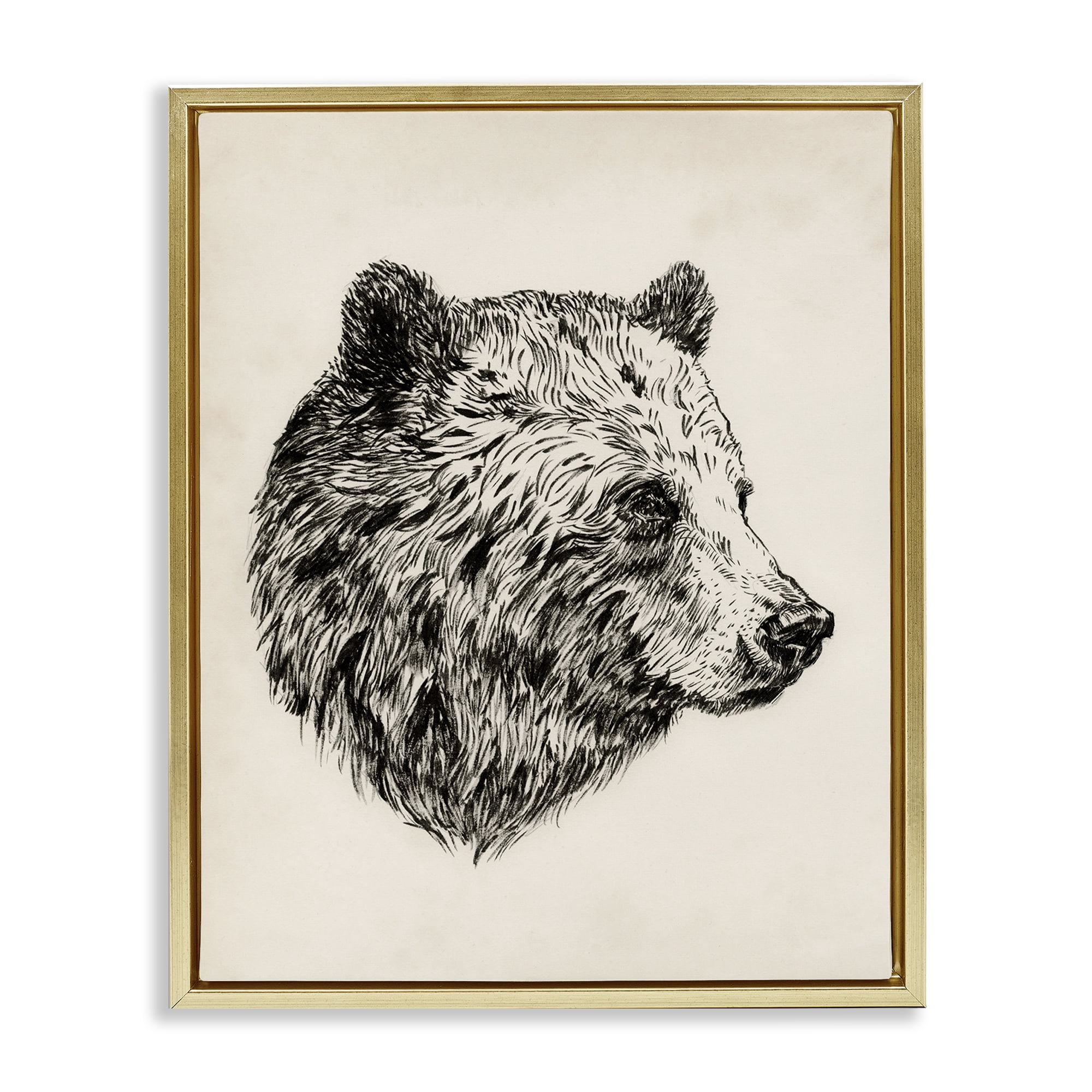 Stupell Industries Rustic Bear Drawing Animals & Insects Drawing Gold Floater Framed Canvas Art Print Wall Art, 25 x 31