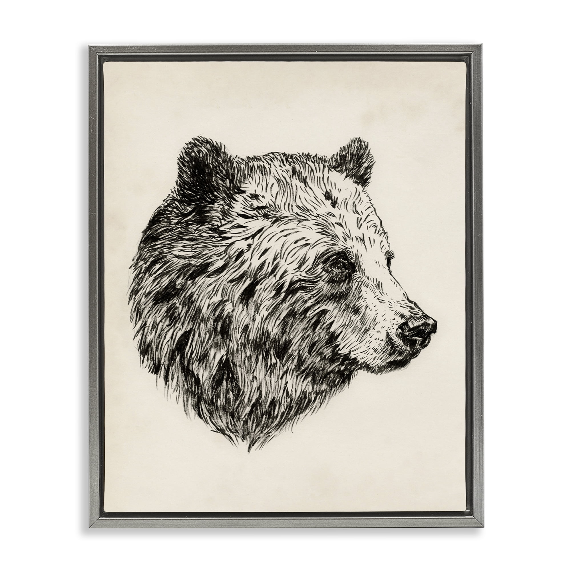 Stupell Industries Rustic Bear Drawing Animals & Insects Drawing Gray Floater Framed Canvas Art Print Wall Art, 25 x 31