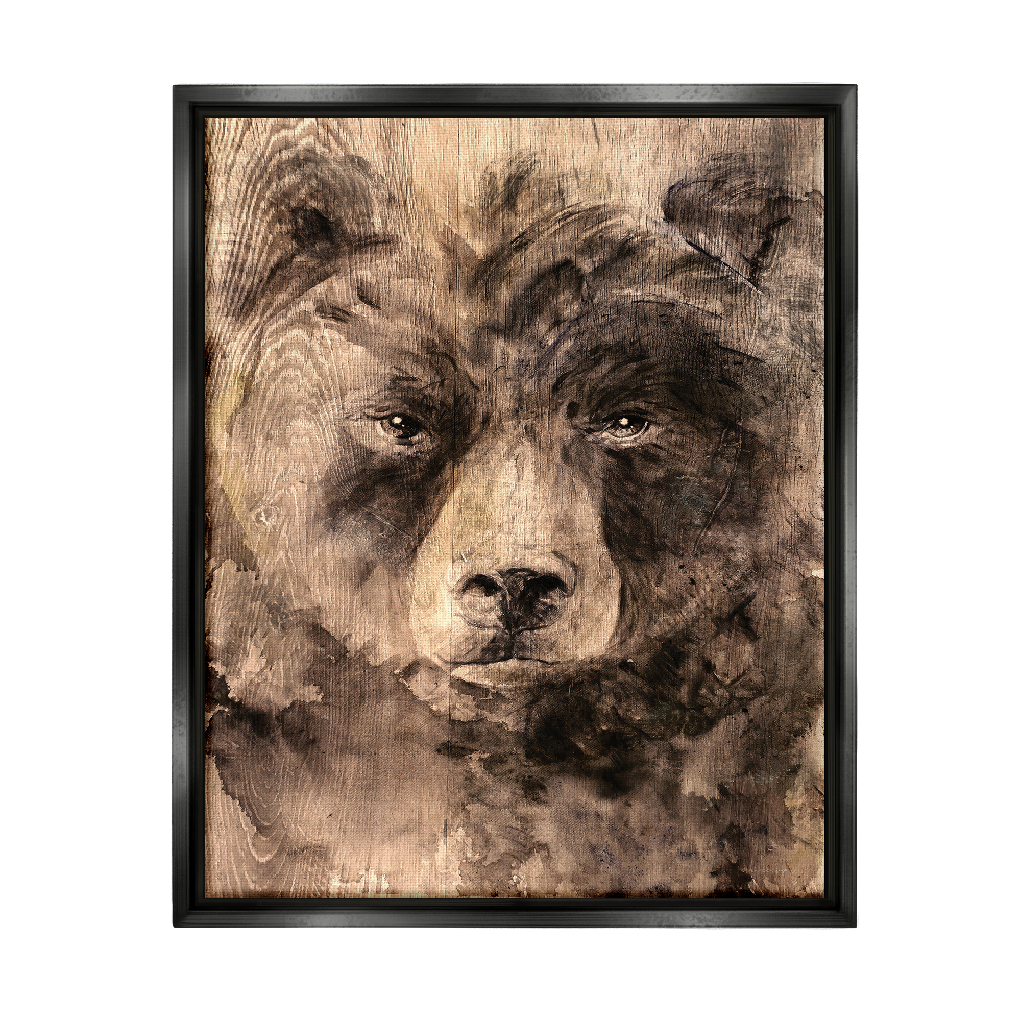 Stupell Industries Rustic Bear Portrait Animals & Insects Painting Black Floater Framed Art Print Wall Art, 25 x 31