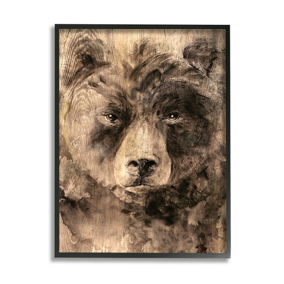 Stupell Industries Rustic Bear Portrait Animals & Insects Painting Black Framed Art Print Wall Art, 16 x 20