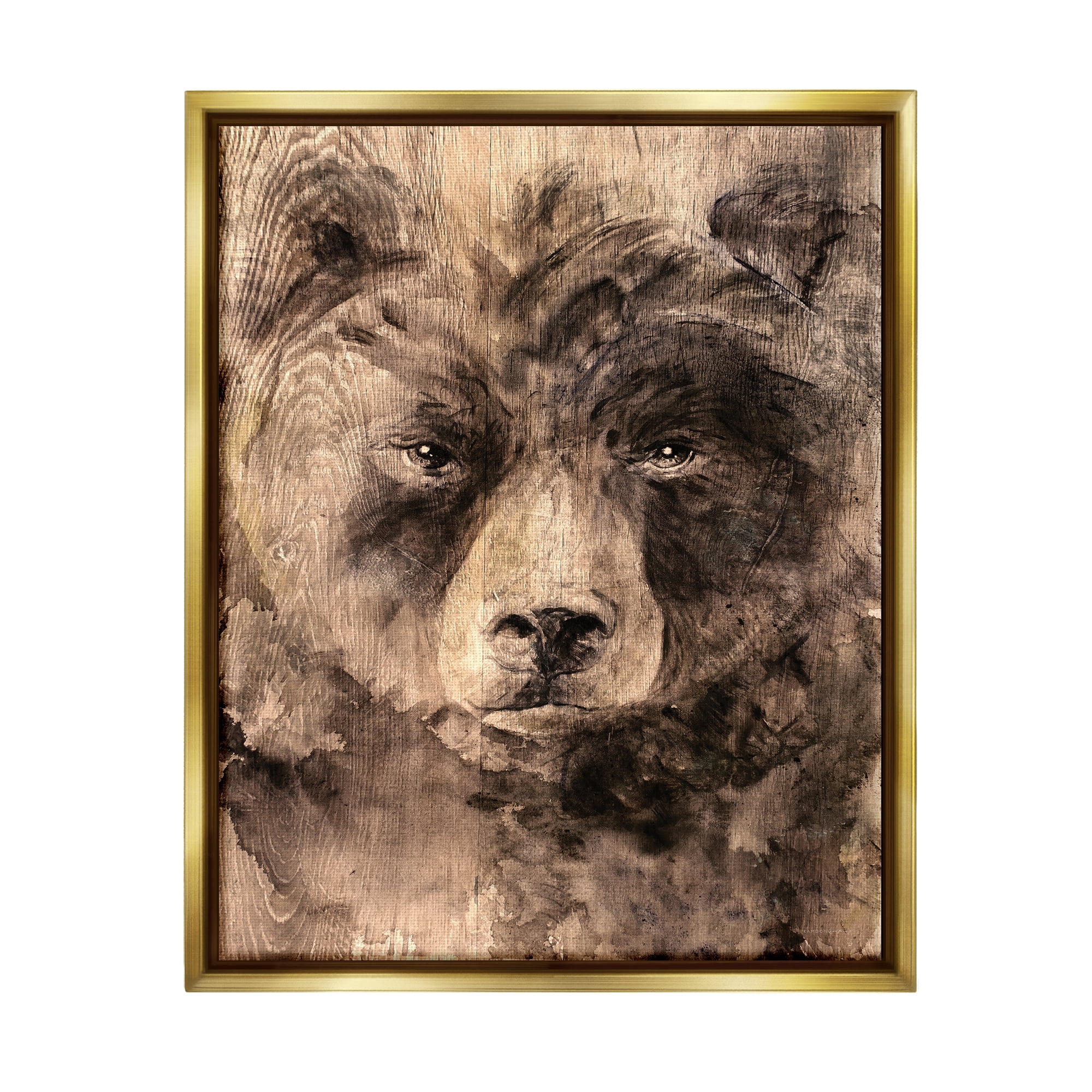 Stupell Industries Rustic Bear Portrait Animals & Insects Painting Gold Floater Framed Art Print Wall Art, 25 x 31