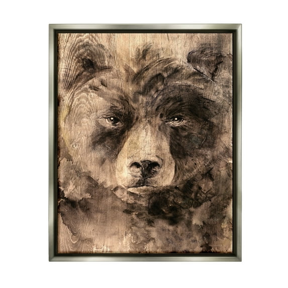 Stupell Industries Rustic Bear Portrait Animals & Insects Painting Gray Floater Framed Art Print Wall Art, 25 x 31