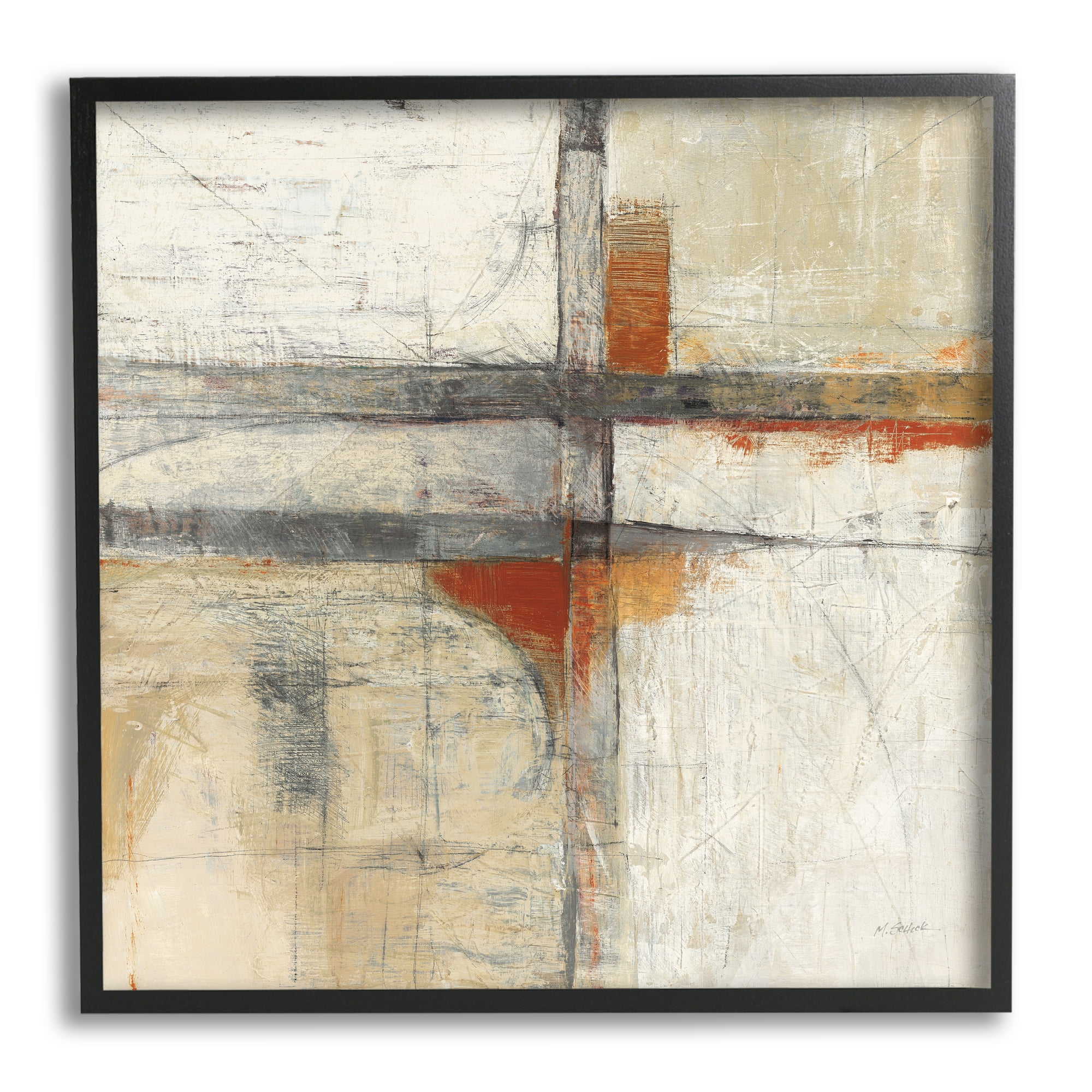 Stupell Industries Rustic Beige Abstraction Abstract Painting Black Framed Art Print Wall Art, 12 x 12