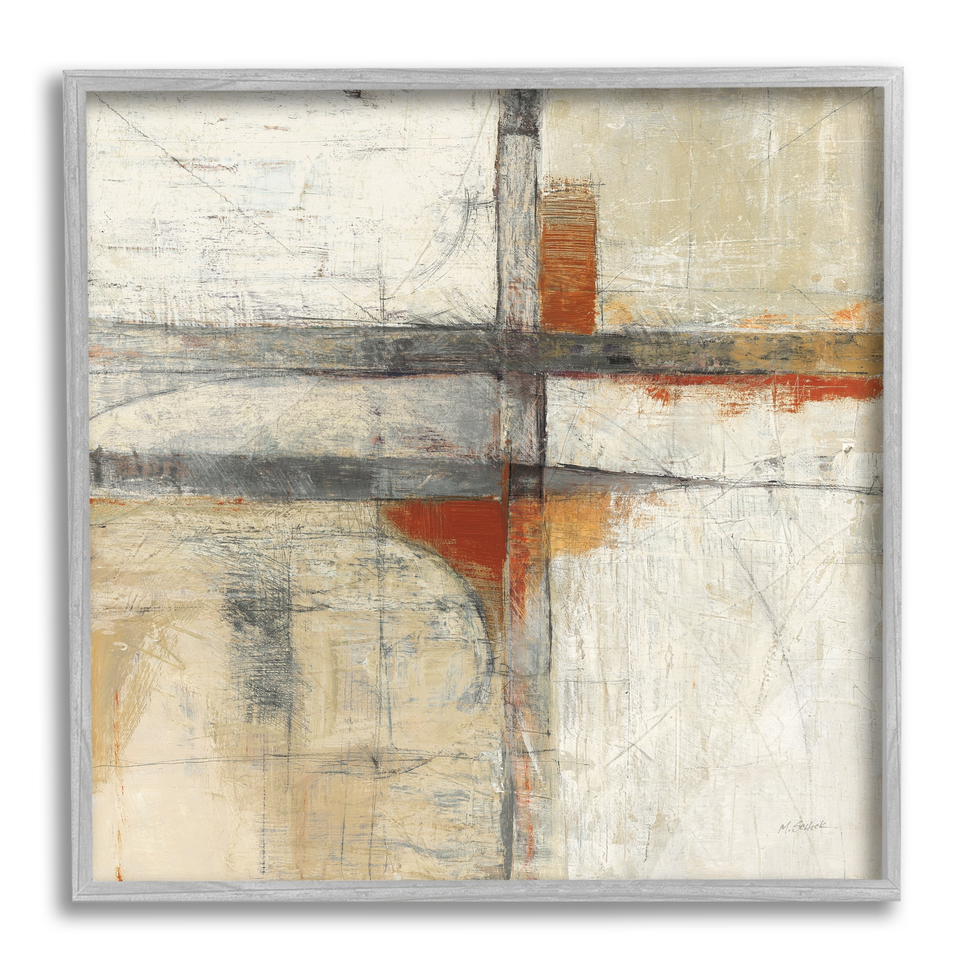 Stupell Industries Rustic Beige Abstraction Abstract Painting Gray Framed Art Print Wall Art, 17 x 17
