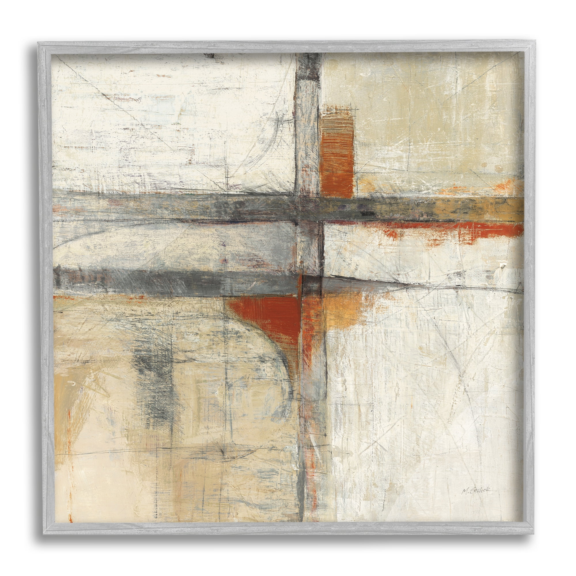 Stupell Industries Rustic Beige Abstraction Abstract Painting Gray Framed Art Print Wall Art, 24 x 24