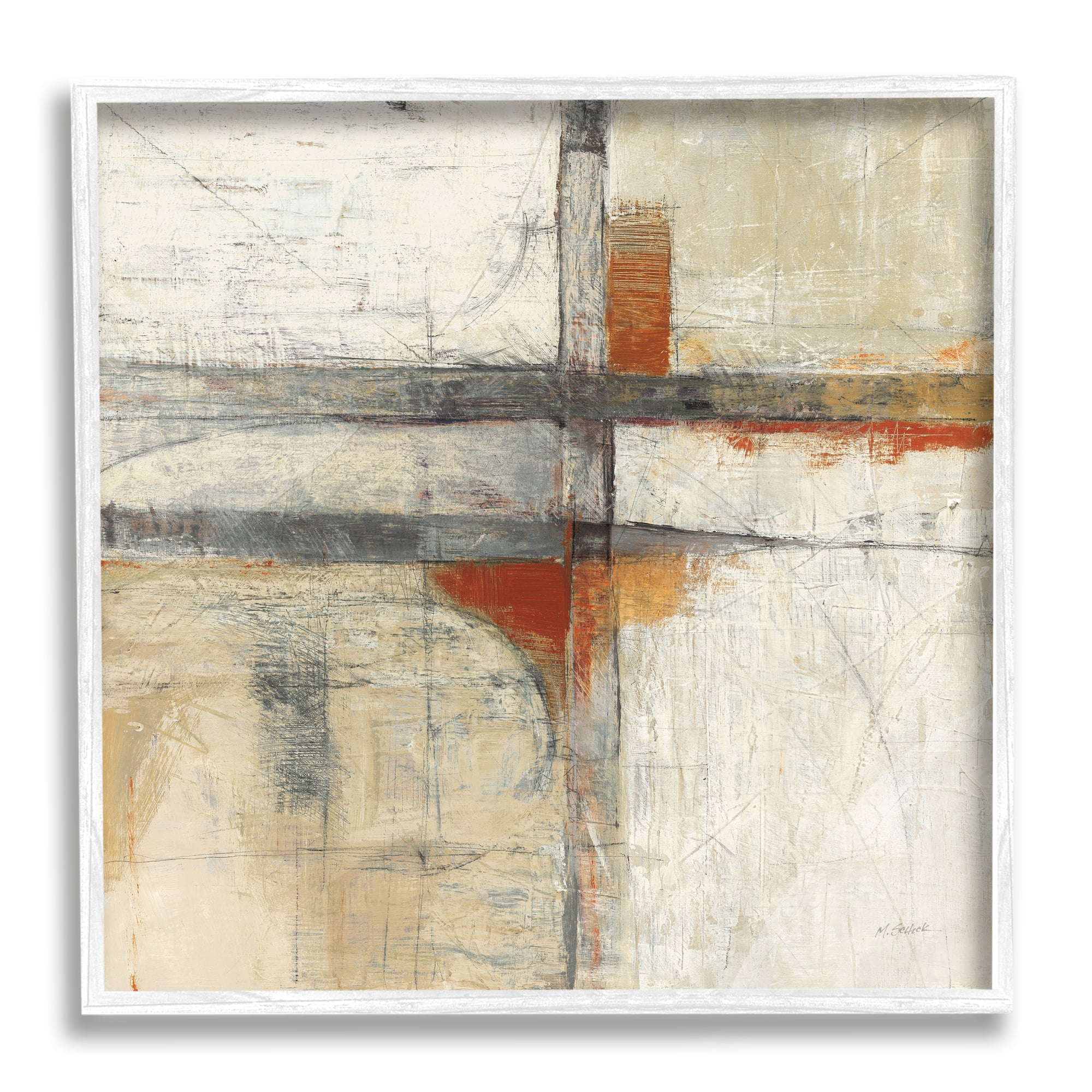 Stupell Industries Rustic Beige Abstraction Abstract Painting White Framed Art Print Wall Art, 24 x 24