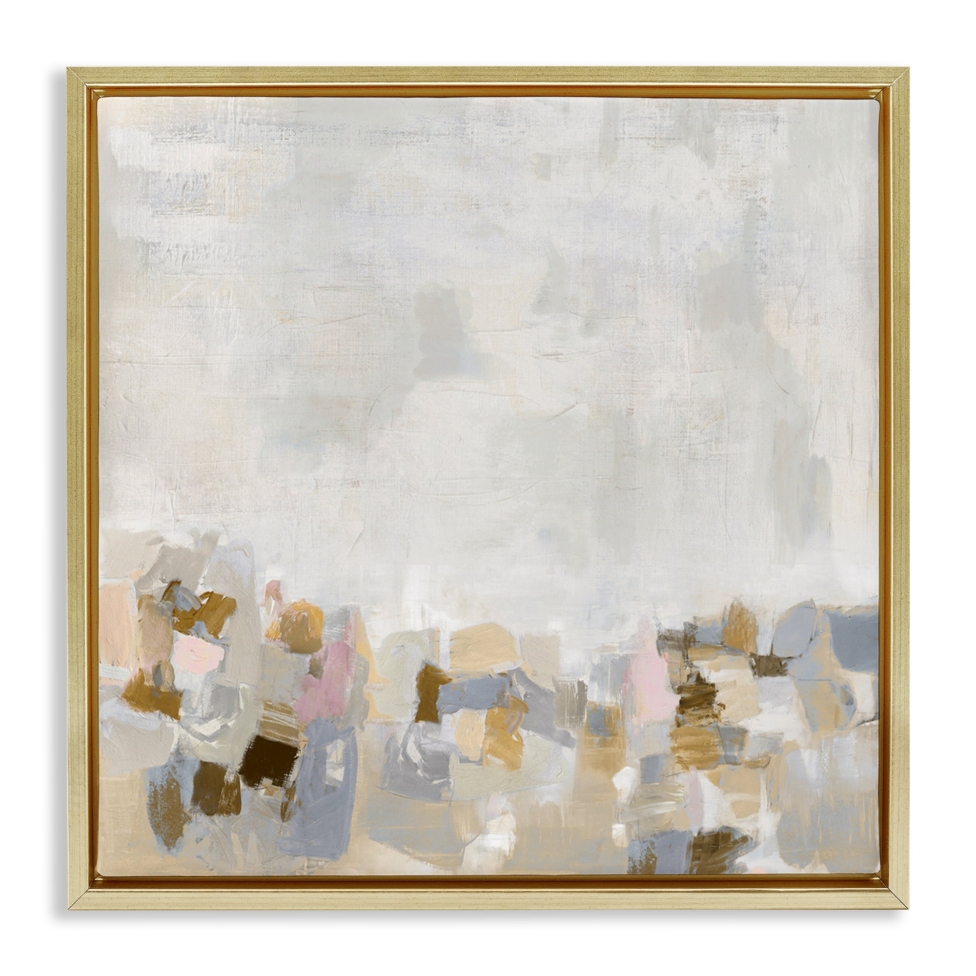 Stupell Industries Rustic Beige & Grey Abstract Painting Gold Floater Framed Canvas Art Print Wall Art, 18 x 18