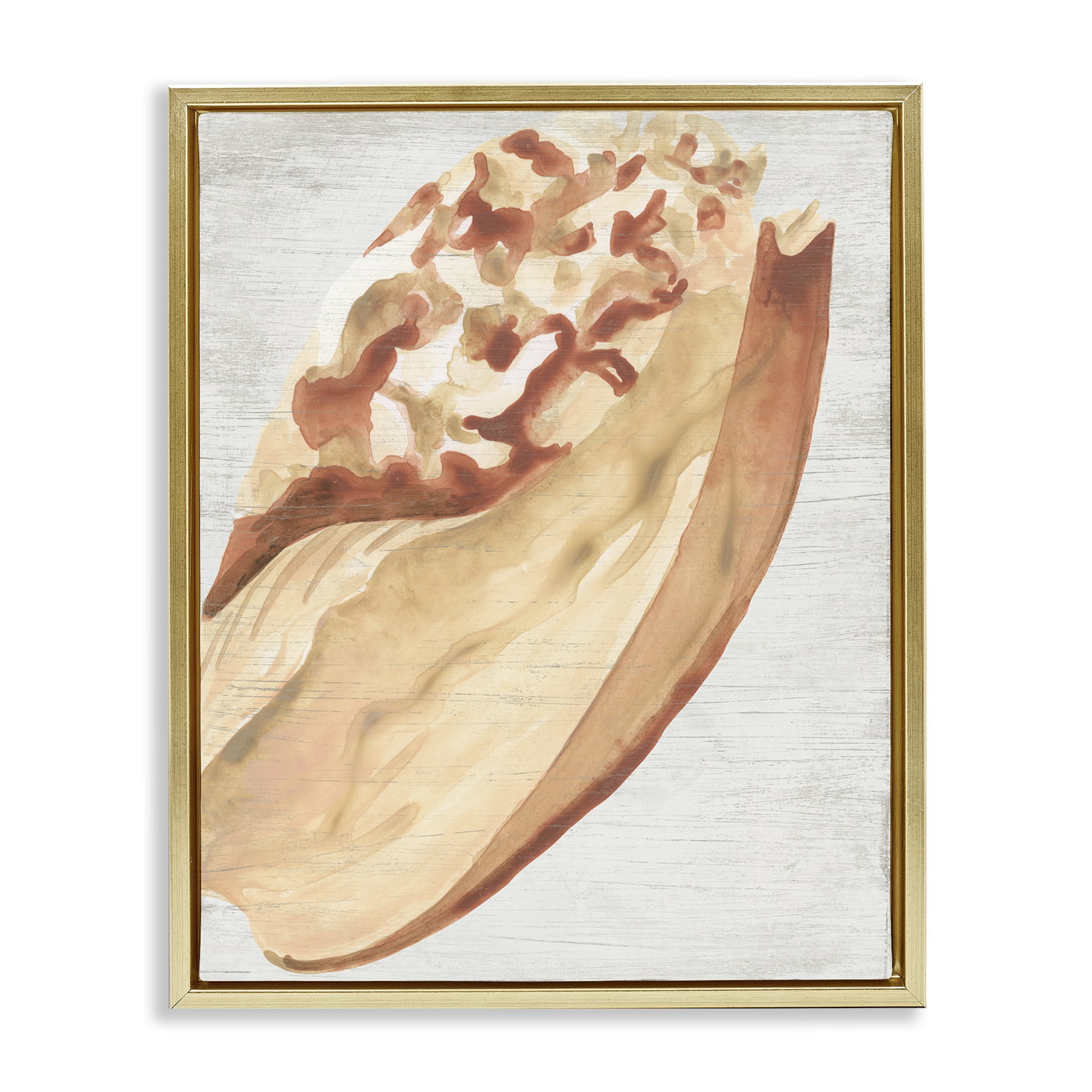 Stupell Industries Rustic Beige Shell Nautical & Beach Painting Gold Floater Framed Canvas Art Print Wall Art, 17 x 21