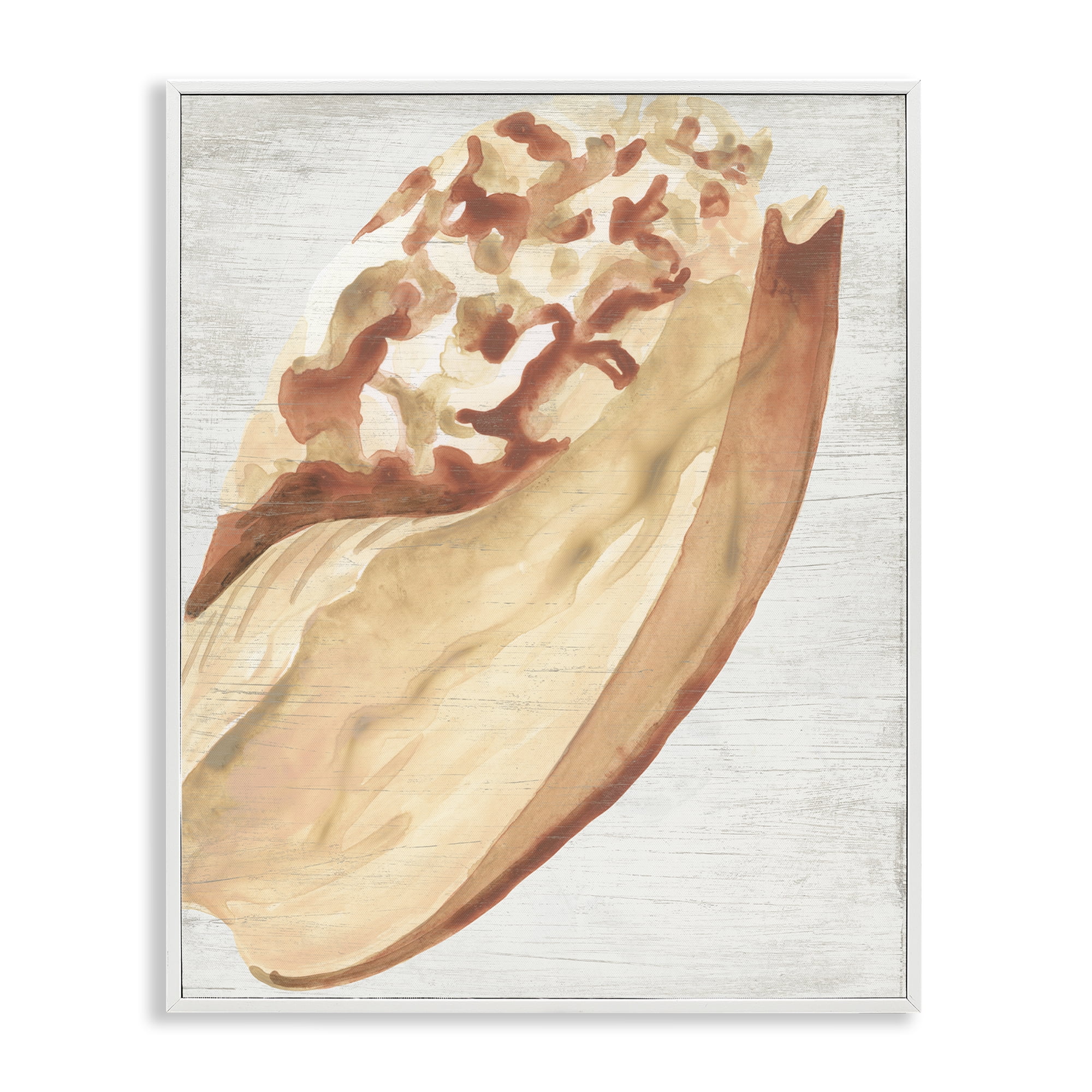 Stupell Industries Rustic Beige Shell Nautical & Beach Painting White Framed Art Print Wall Art, 24 x 30