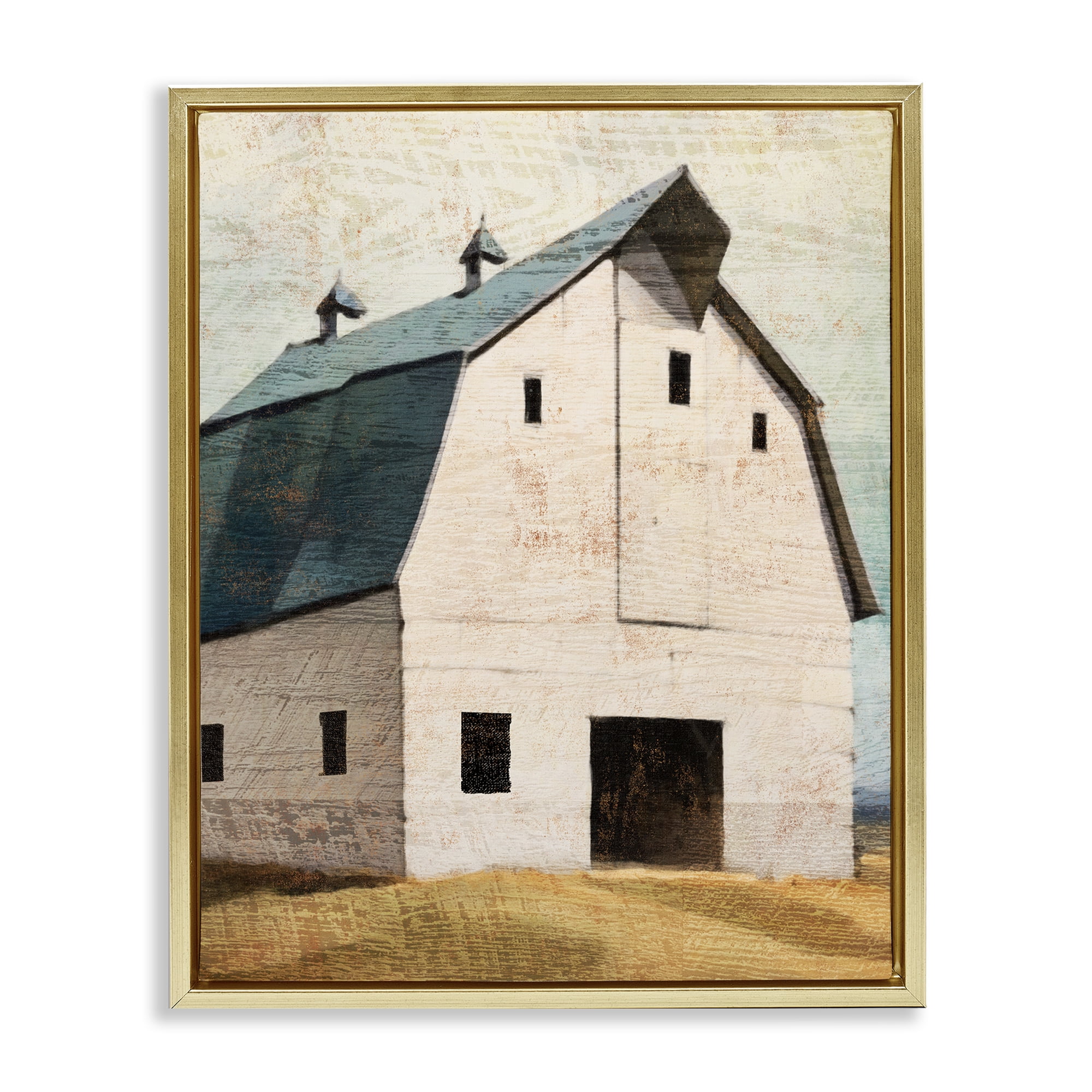 Stupell Industries Rustic Big Barn Blue Gold Framed Floater Canvas Wall Art, design by Susan Jill