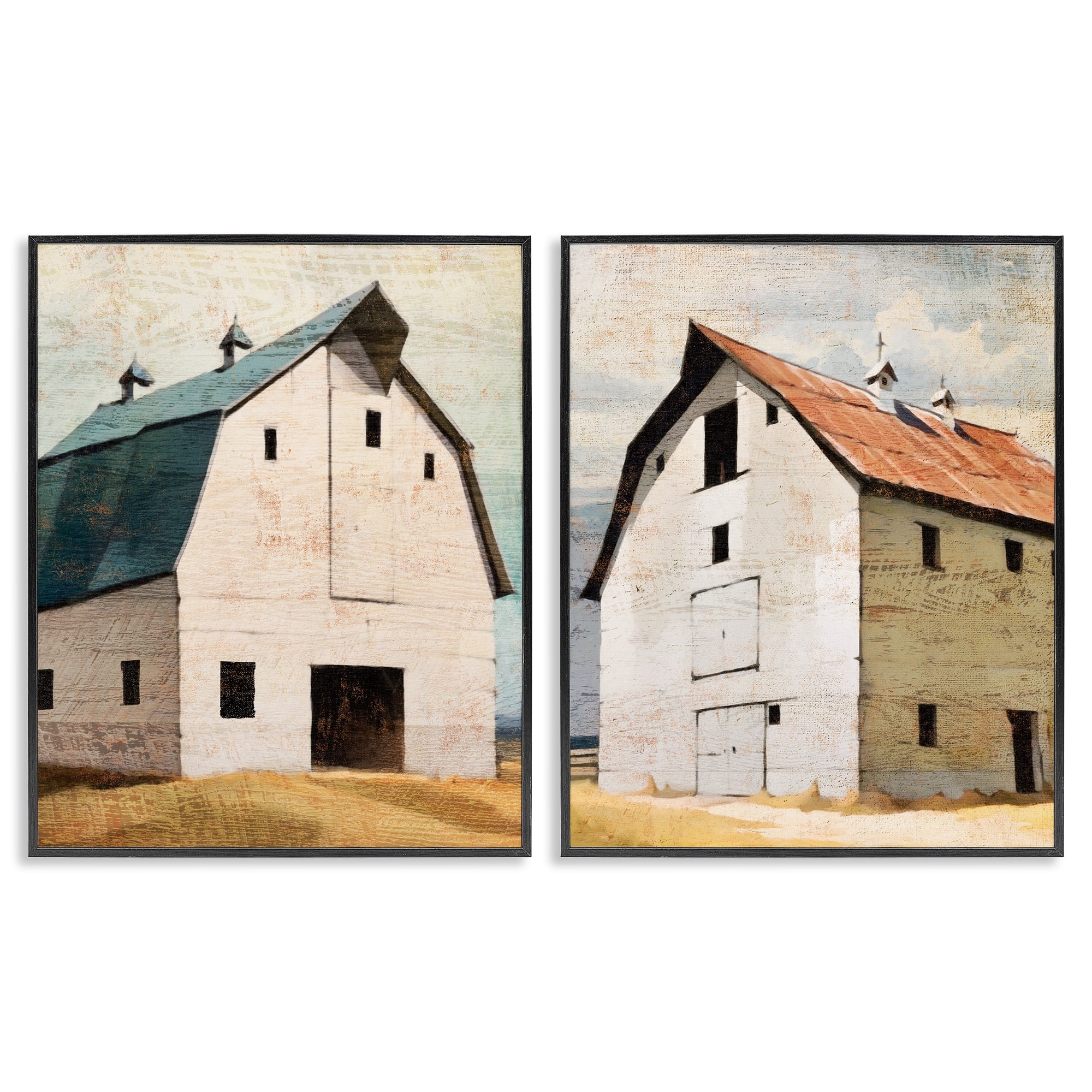 Stupell Industries Rustic Big Barns 2 Piece Black Framed Giclee Art Set, design by Susan Jill
