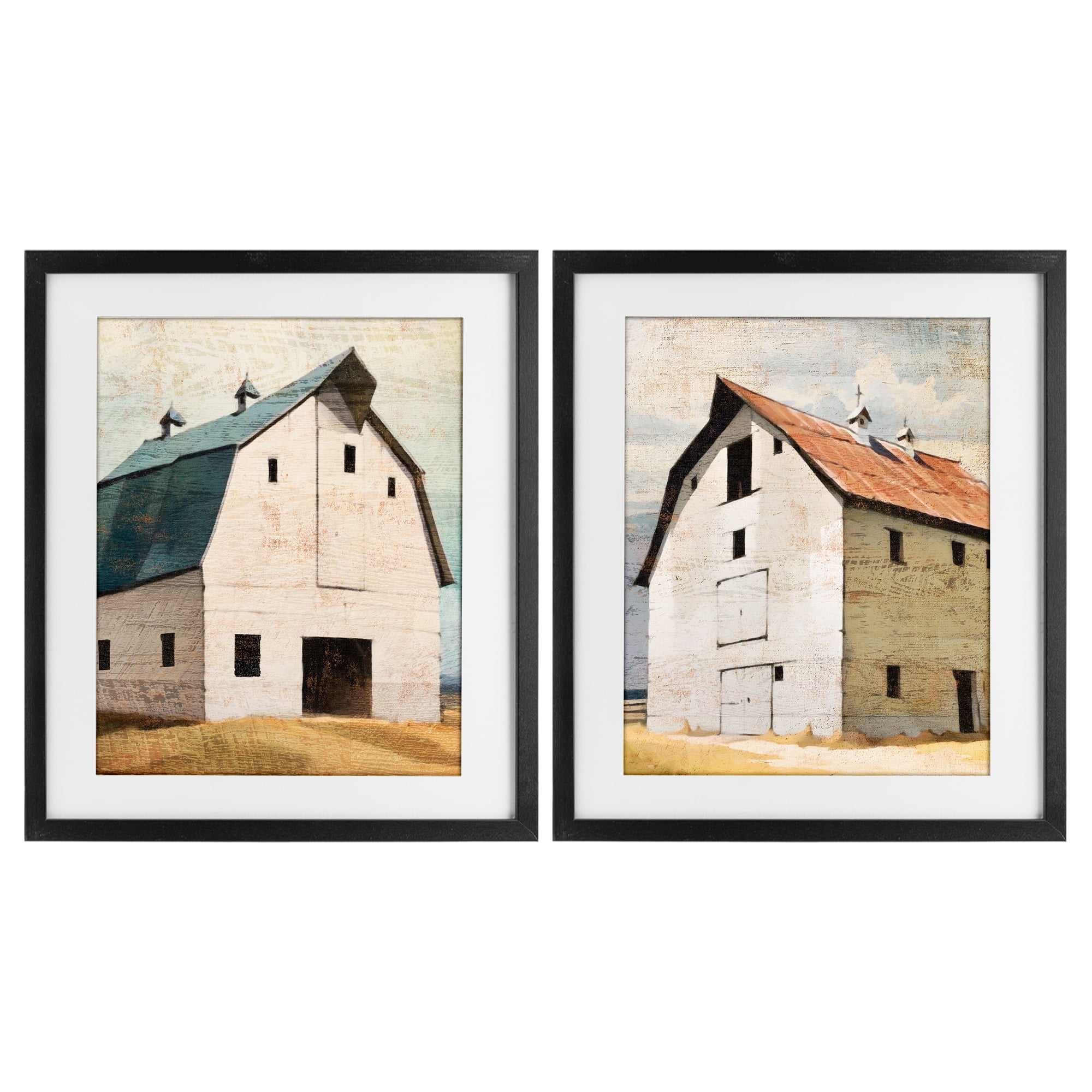 Stupell Industries Rustic Big Barns 2 Piece Black Framed Print Under Glass Set, design by Susan Jill