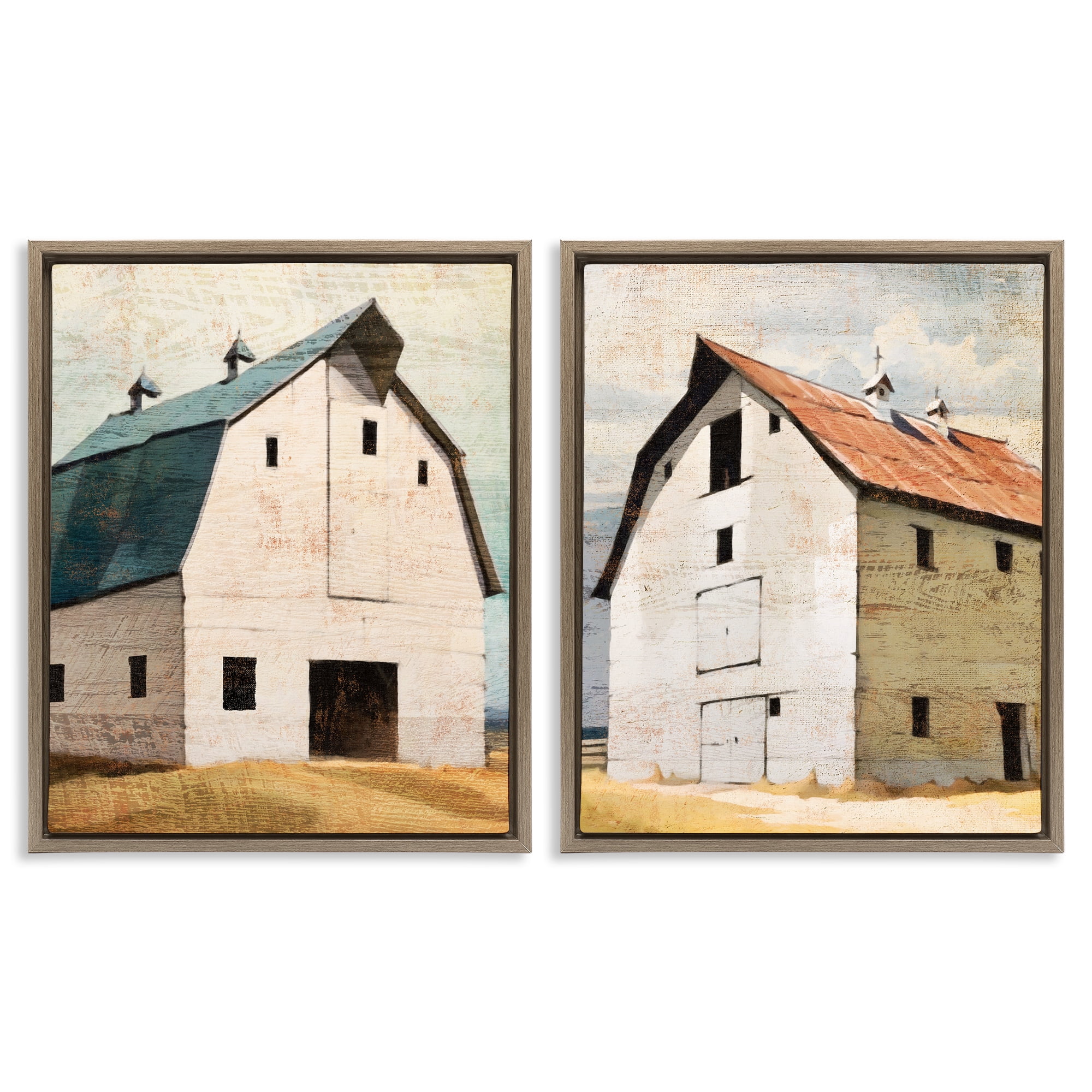 Stupell Industries Rustic Big Barns 2 Piece Brown Framed Floater Canvas Set, design by Susan Jill