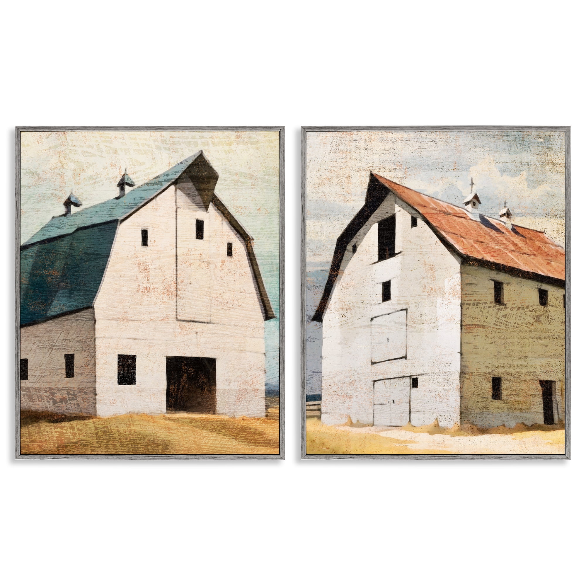 Stupell Industries Rustic Big Barns 2 Piece Gray Framed Giclee Art Set, design by Susan Jill