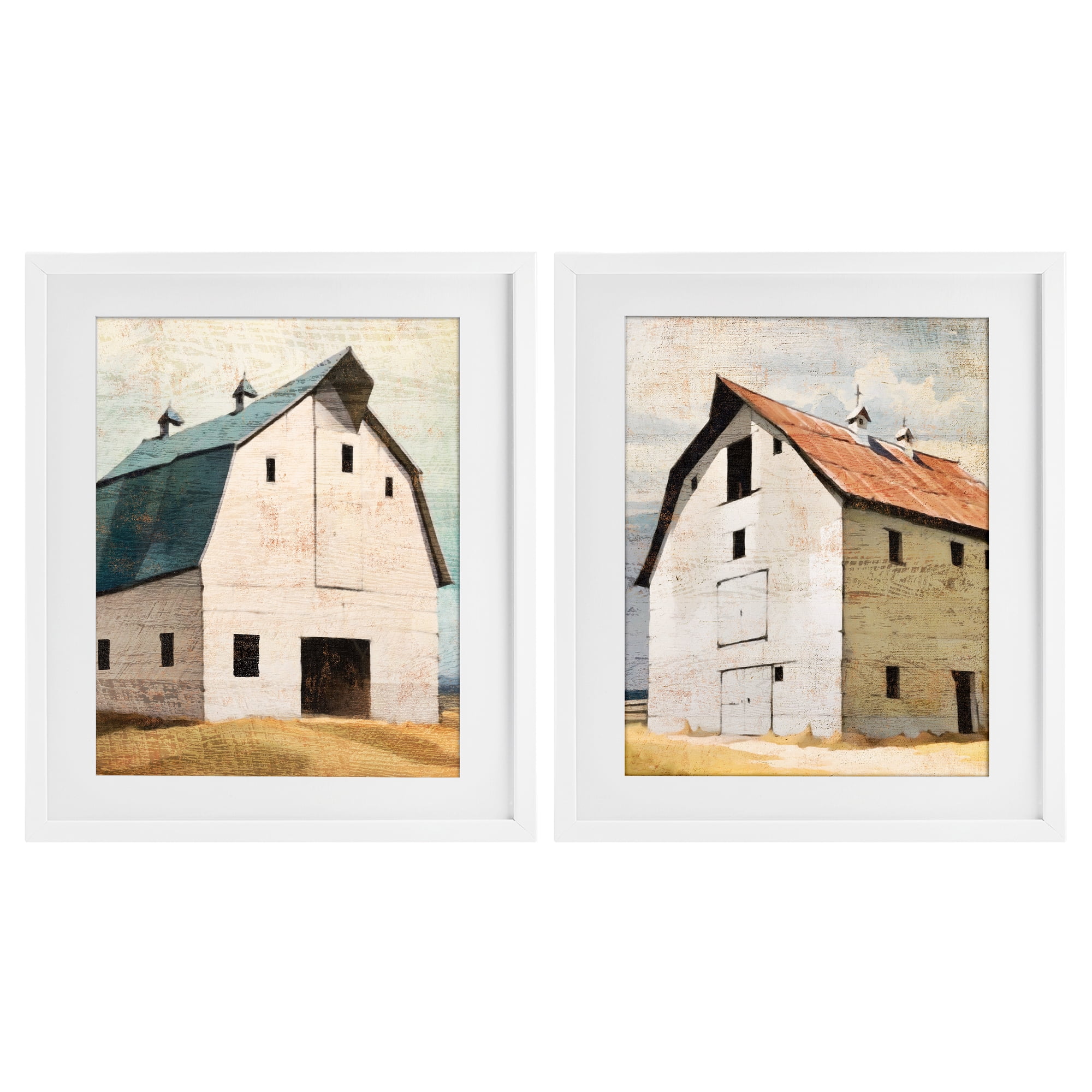 Stupell Industries Rustic Big Barns 2 Piece White Framed Print Under Glass Set, design by Susan Jill